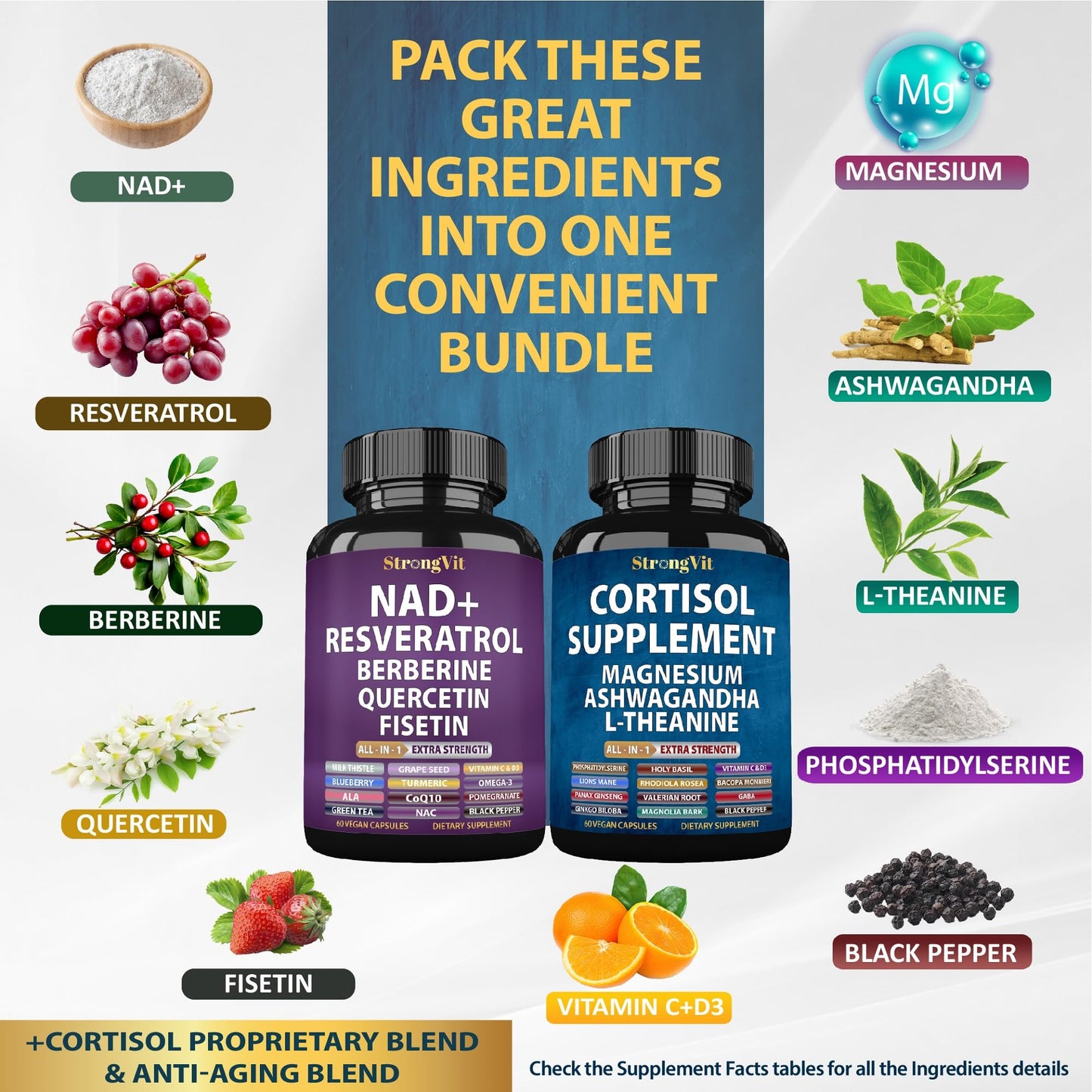StrongVit Cortisol & NAD Supplement 120 Capsules