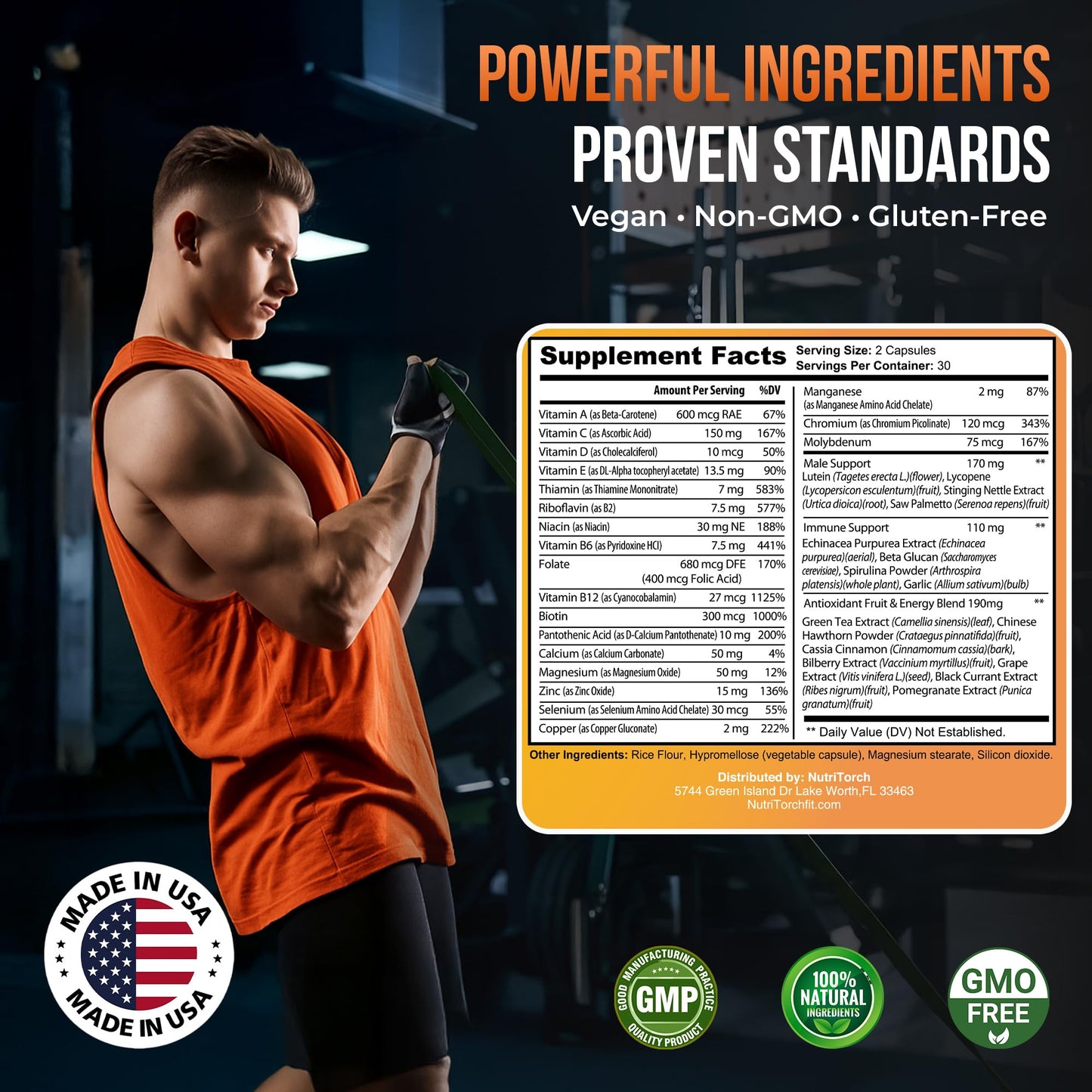 NutriTorch Multivitamin for Men – Adult Dietary Supplement with Vitamins A, C & D, Minerals & Antioxidants for Immune Support, Increased Energy & Mental Alertness Capsule 60 Count