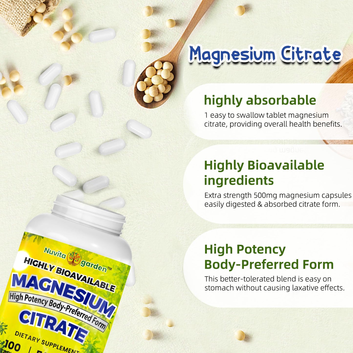 NoMiLu Magnesium Citrate 500 MG Tablet, 100 Tablets