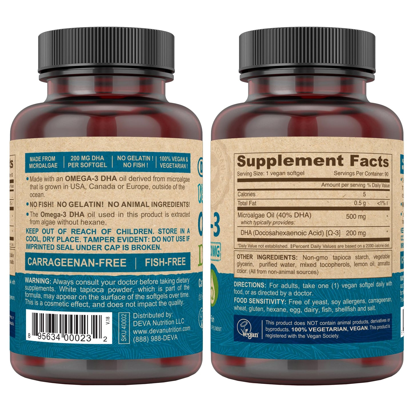DEVA Vegan Omega-3 DHA Supplement Softgels 90 Count
