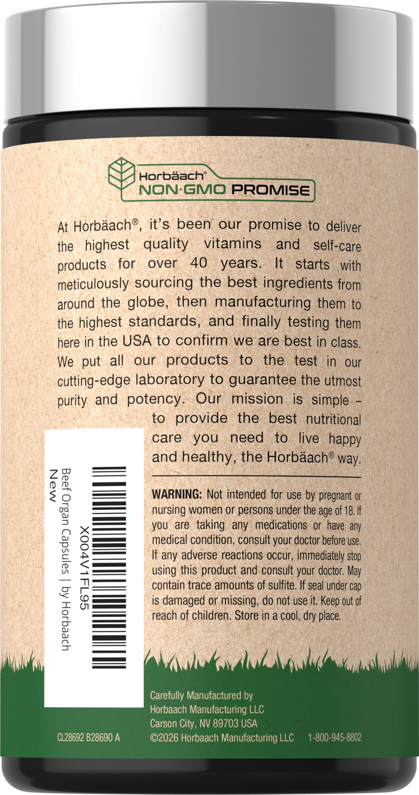 Horbäach Beef Organ Supplement for Women Capsules, 120 Count