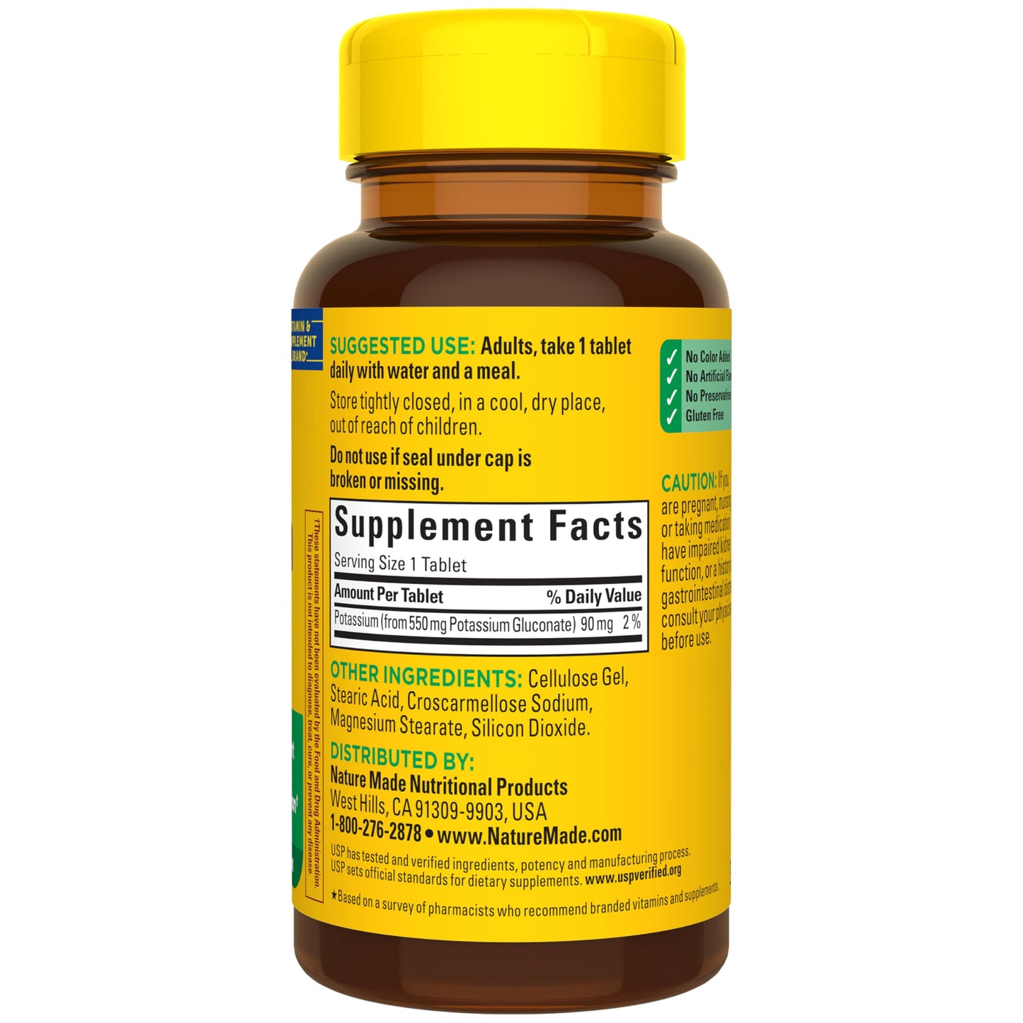 Nature Made Potassium Gluconate 550 mg Tablet, 100 Count