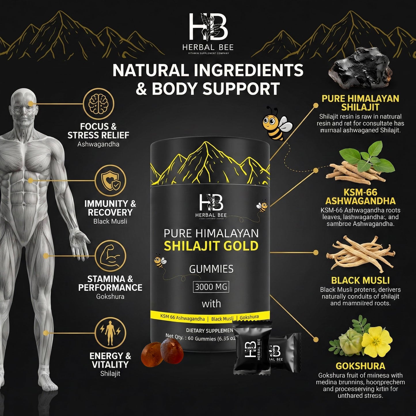 Herbal Bee Shilajit Gummies 60 Gummies