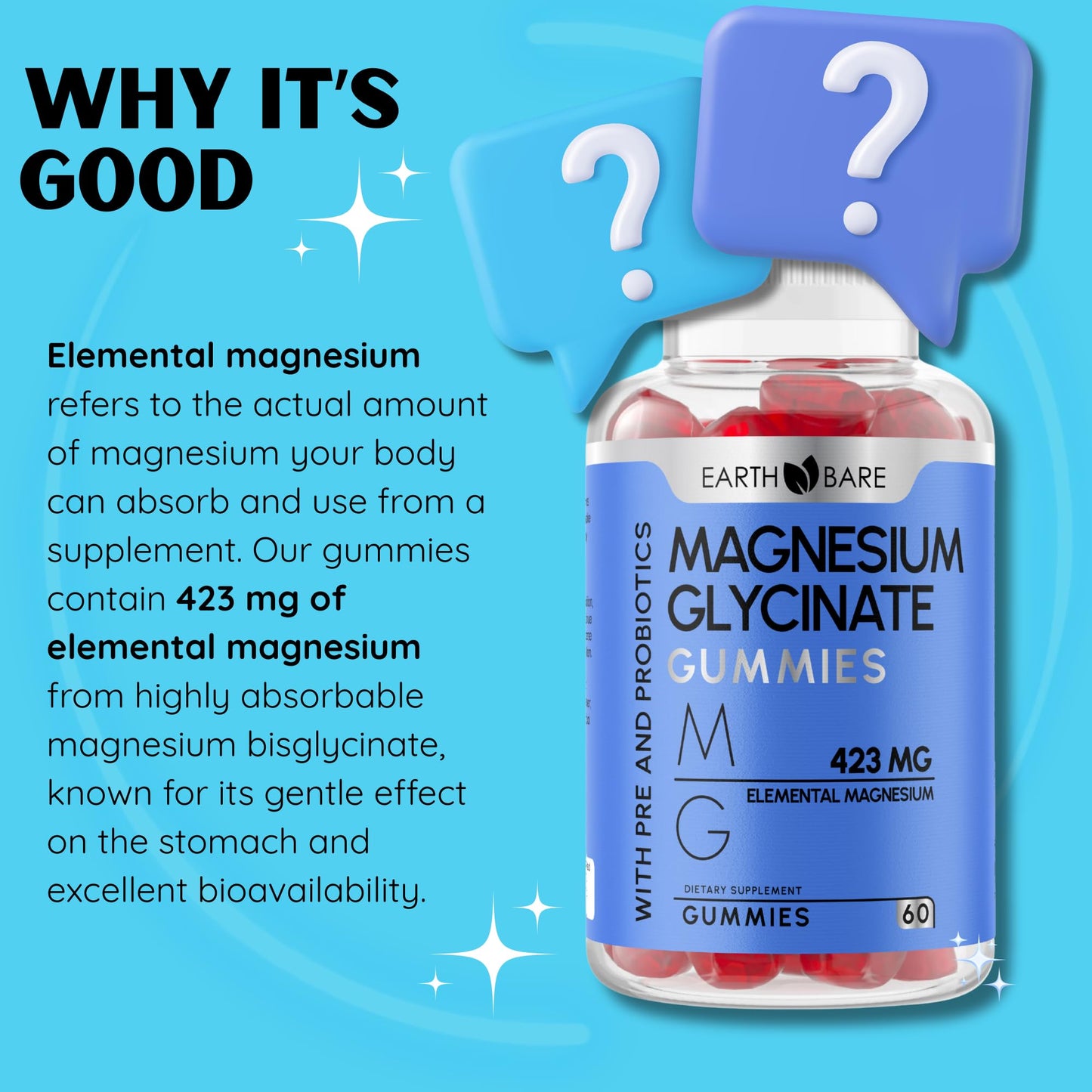 Earth Bare Magnesium Glycinate Gummies, 60 Count