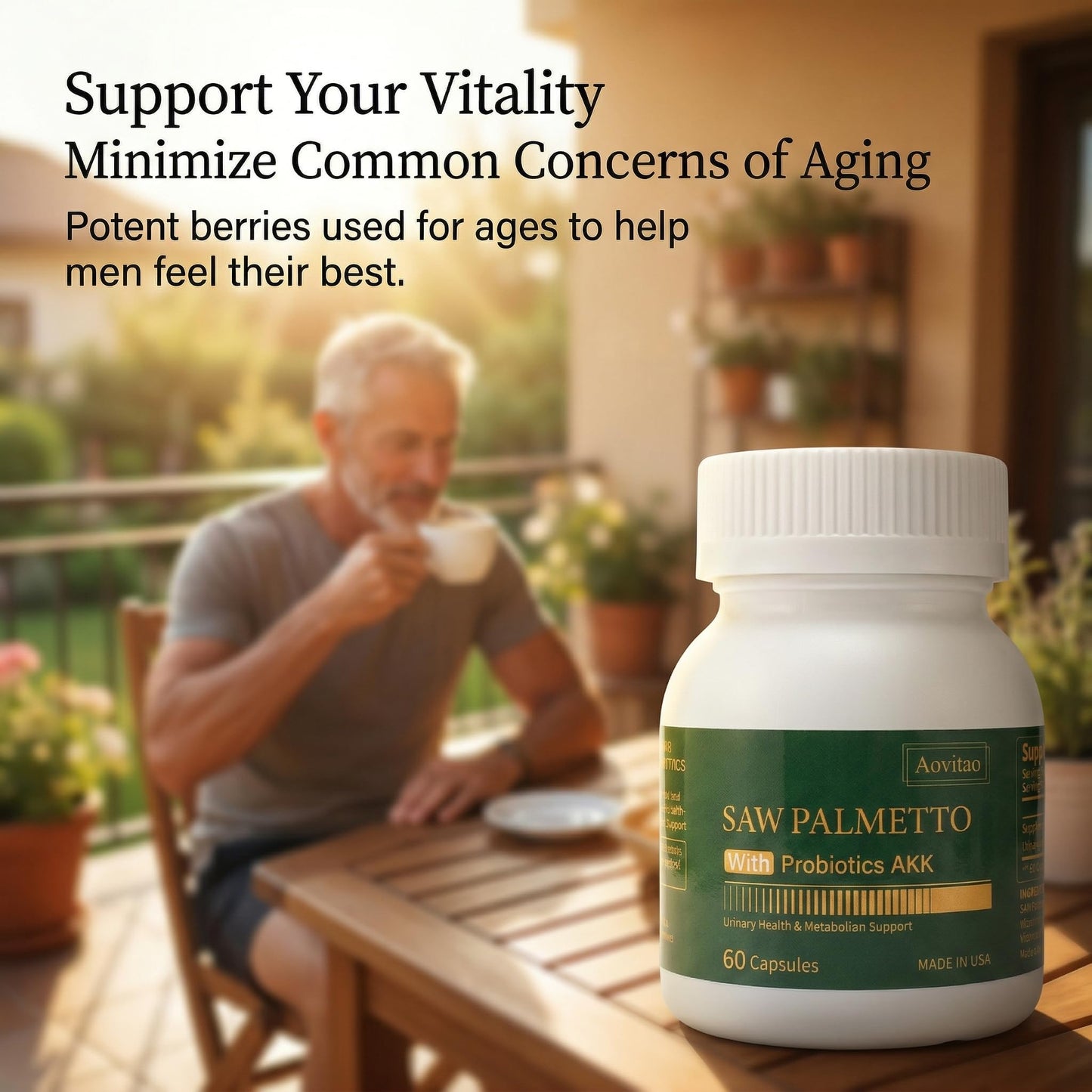 AOVITAO Saw Palmetto Extract with AKK Probiotics Capsule, Urinary Health Metabolism Support, 60 Count