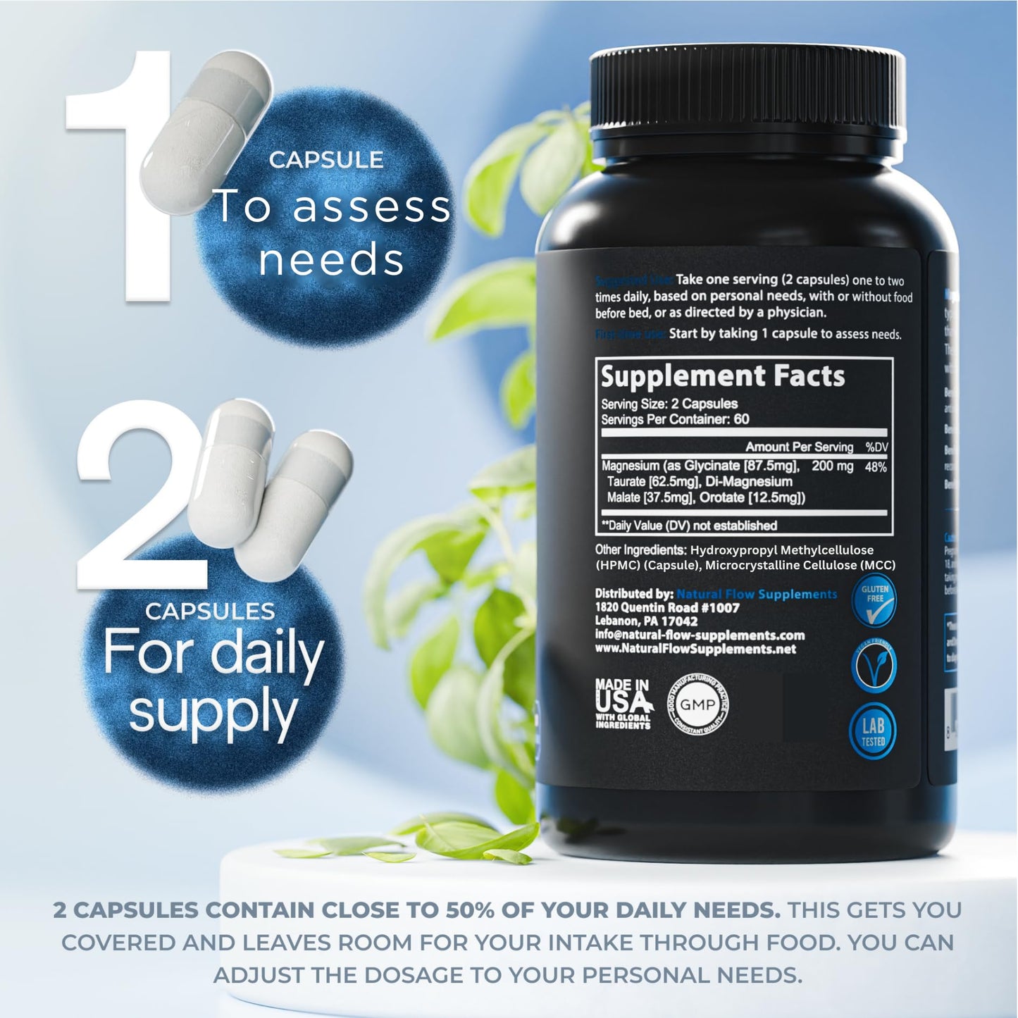 Natural Flow Supplements Magnesium Glycinate Complex Capsules 120 Count
