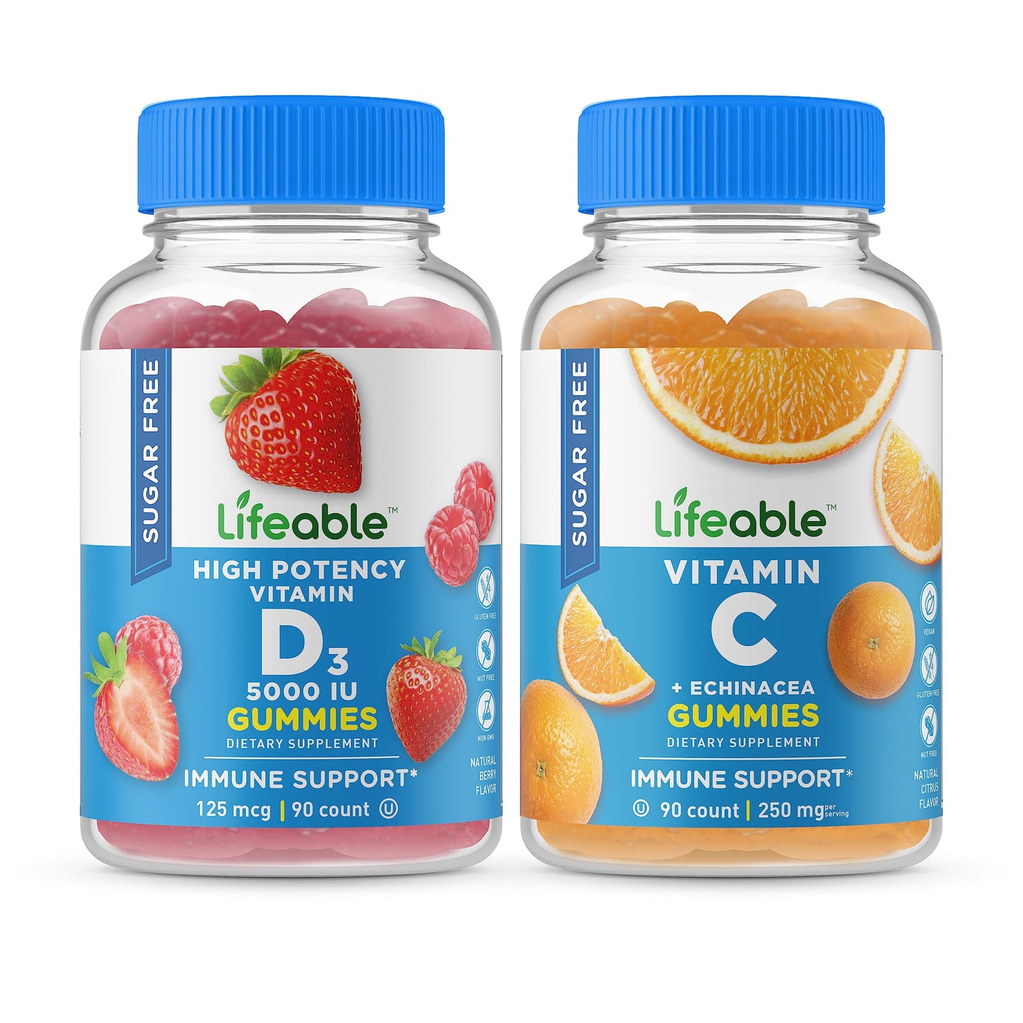 Lifeable Sugar Free Vitamin D 5000 IU + Vitamin C Gummies, 180 Gummies