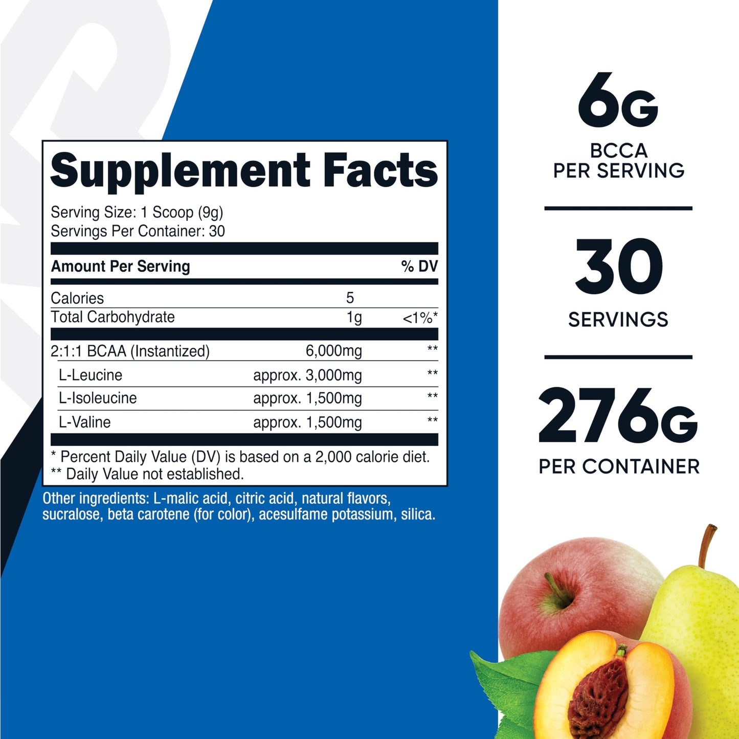 Nutricost BCAA Powder 2:1:1 Orchard Fruit, 9.9 Ounce