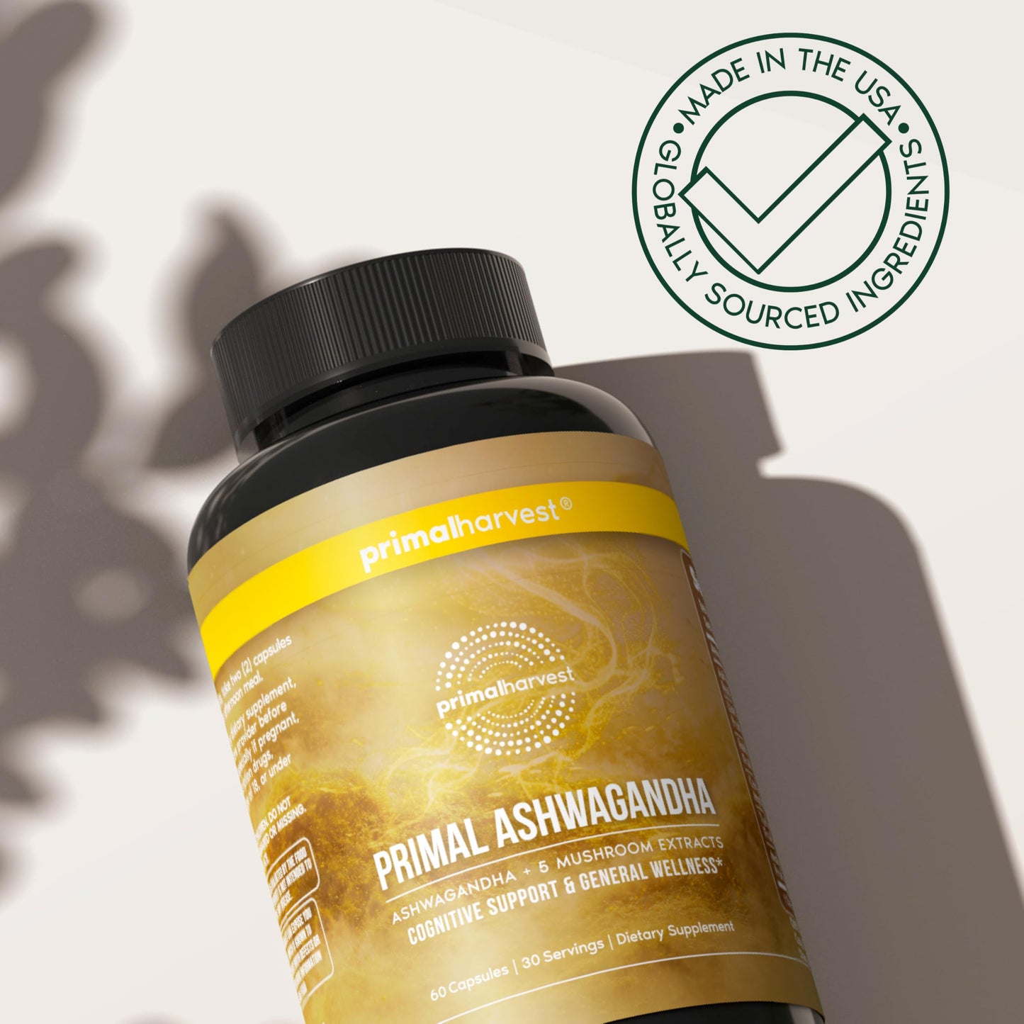 Primal Harvest Ashwagandha Supplement with 5 Mushroom Extracts 120 Capsules