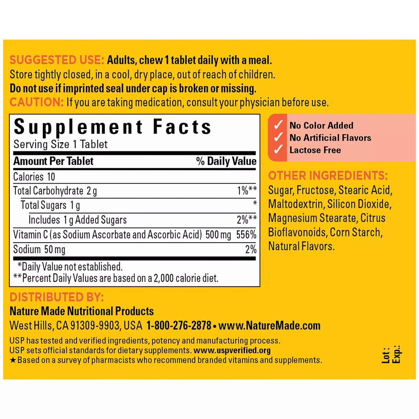 Nature Made Vitamin C 500 mg Tablets, 180 Count