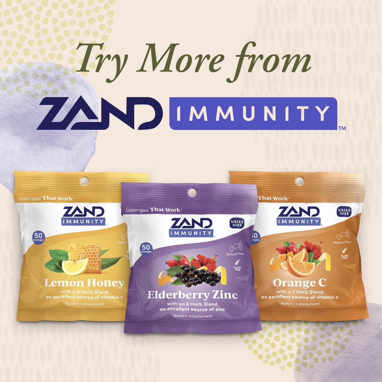 ZAND Immunity Elderberry Zinc Throat Lozenges, 50 Count
