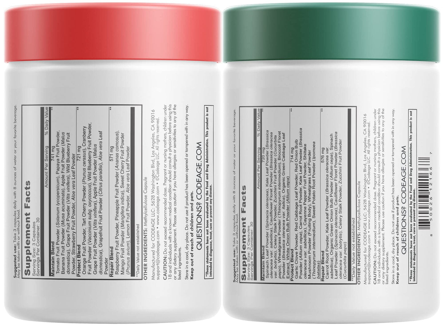 Codeage InstantFood Easy Veggies + Fast Fruits Bundle Capsule, 90 Capsules