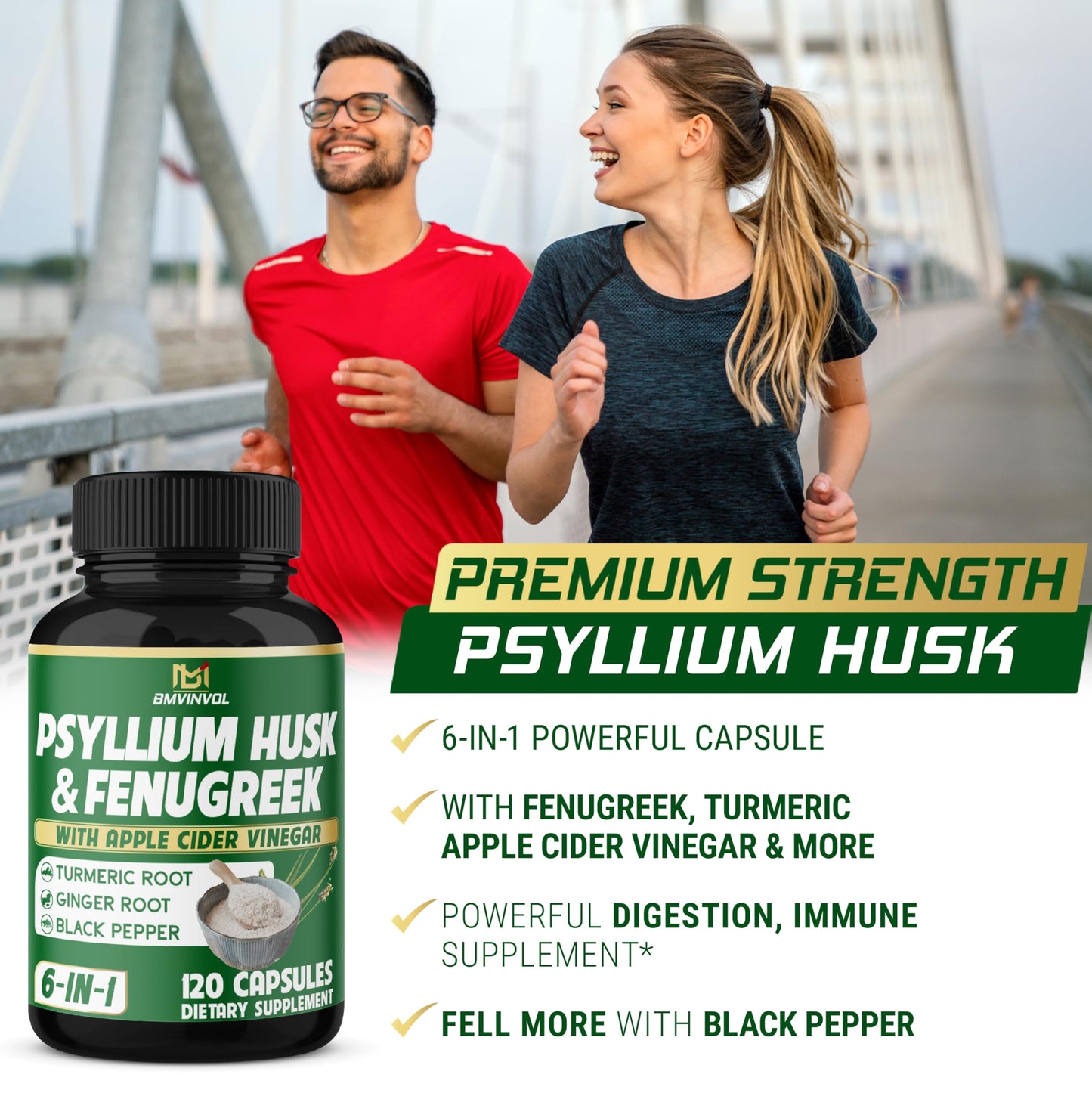 BMVINVOL Psyllium Husk Fiber Supplement Capsule 120 Count