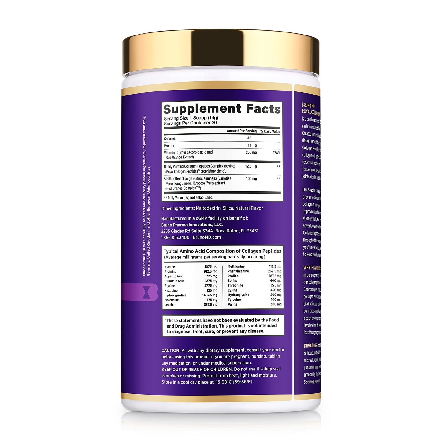 BRUNO MD Royal Collagen Peptides Powder 14.82 Ounce