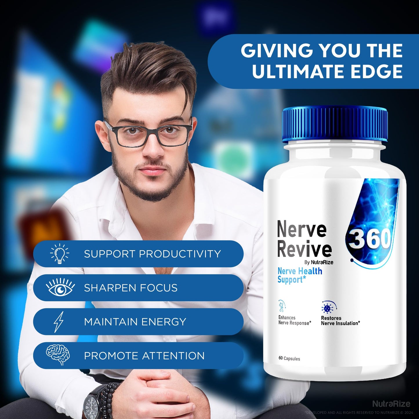 NutraRize Nerve Revive 360 Capsules, 180 Count