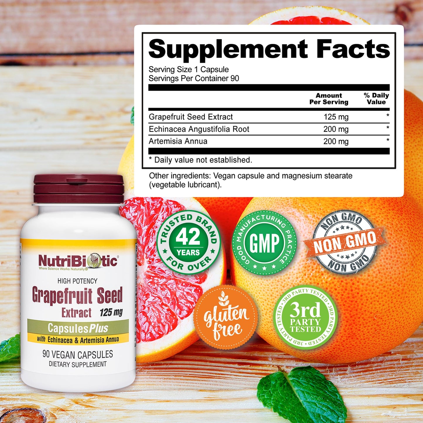 NutriBiotic Grapefruit Seed Extract Capsules, 125 mg, 90 Count