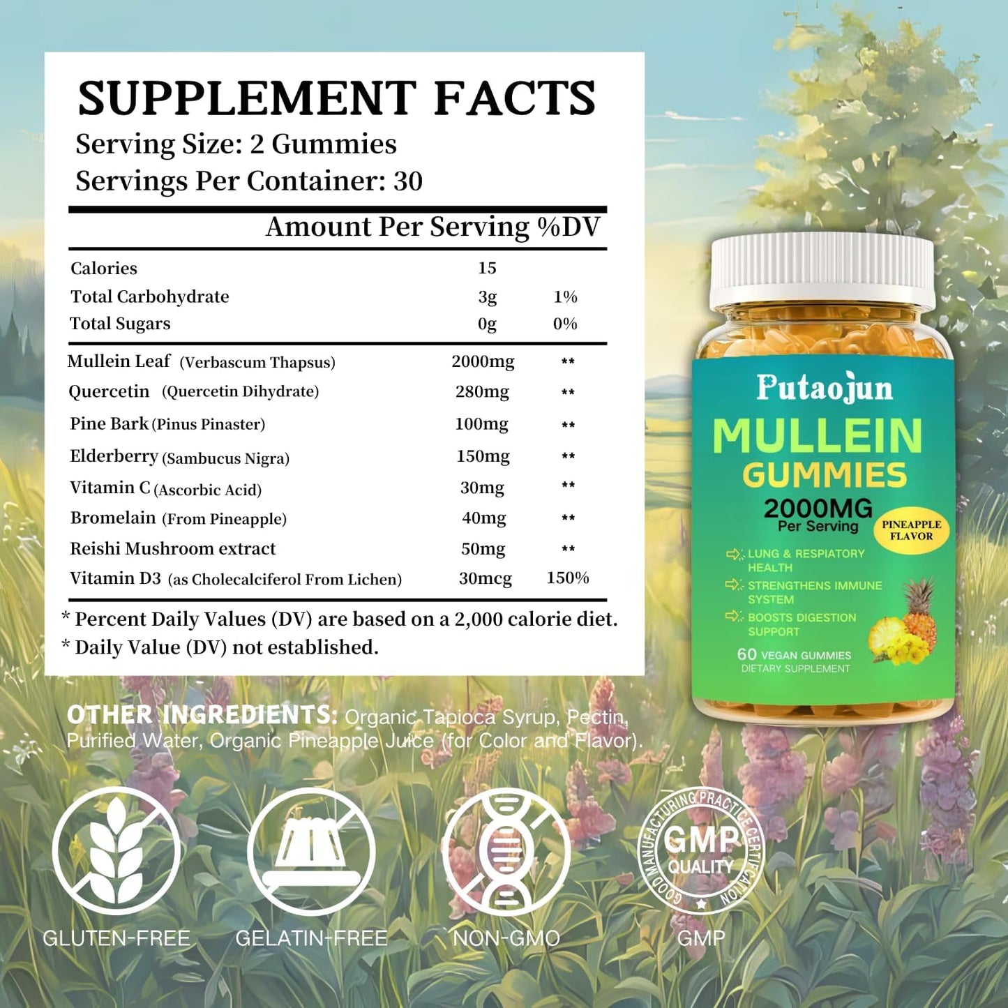 Putaojun Mullein Gummies 2000mg, 60 Count