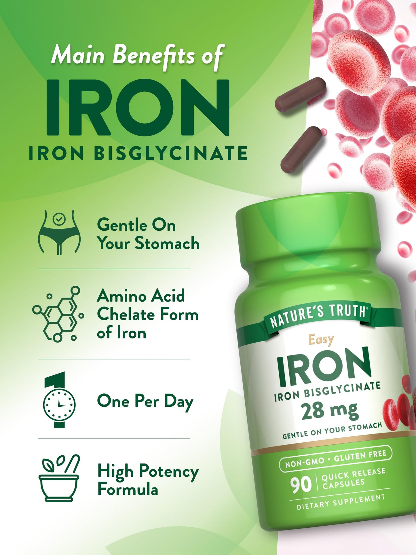 Nature's Truth Iron Supplement for Women & Men Capsule 90 Count
