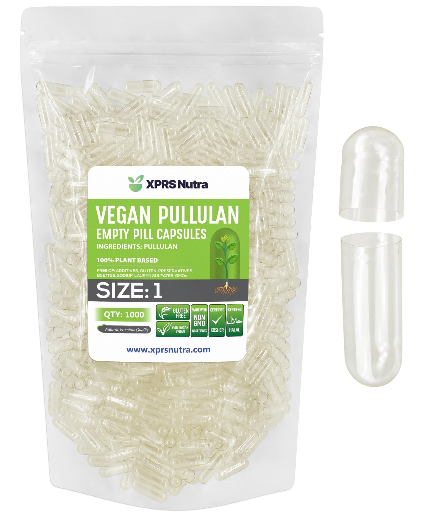 XPRS Nutra Pullulan Empty Capsules 1000 Count