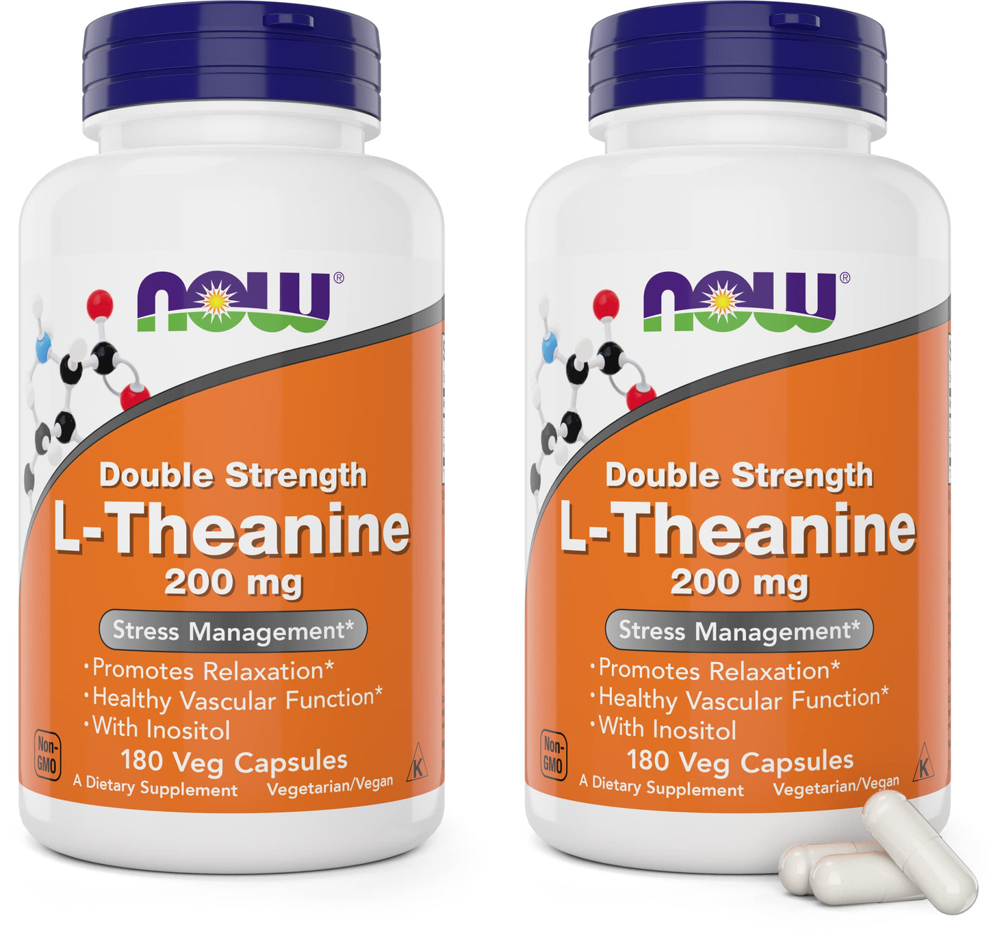 NOW Foods L-Theanine Double Strength 200 mg Per Capsule, 360 Capsules