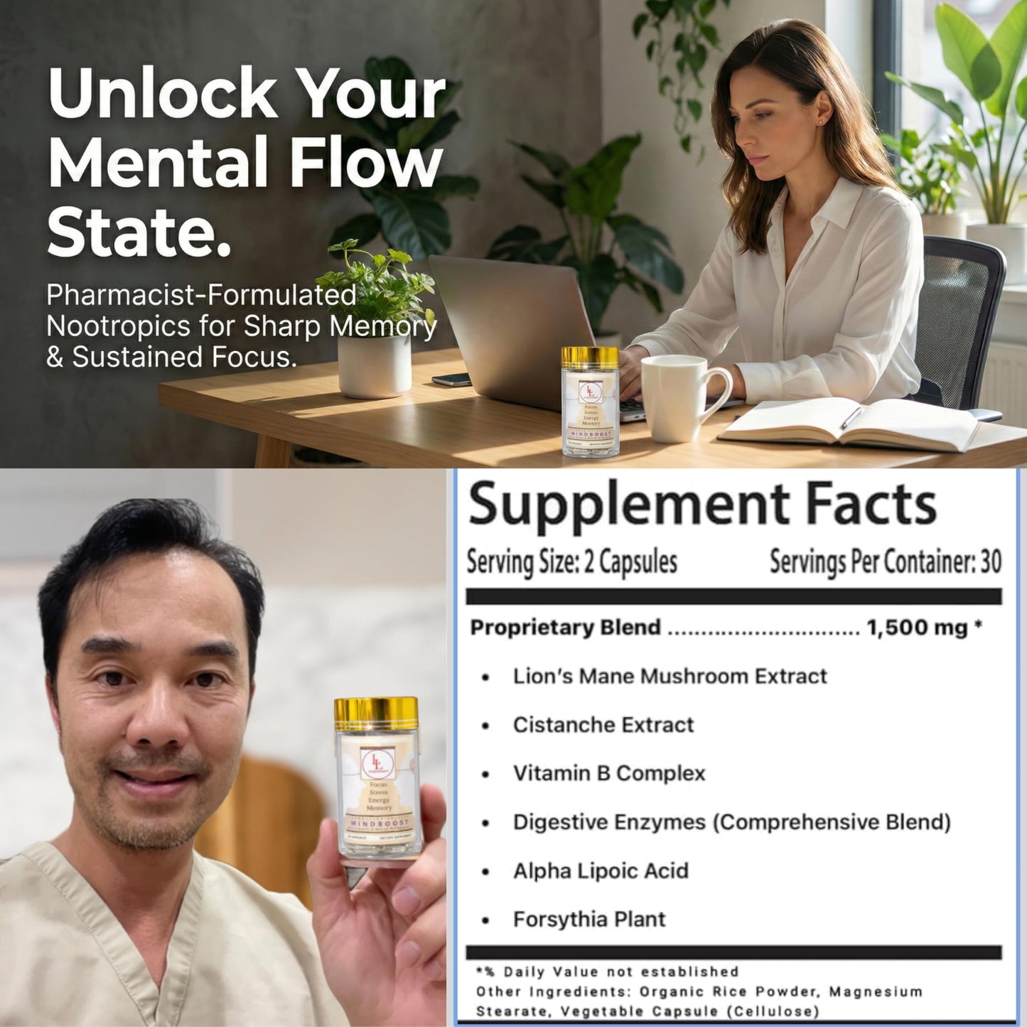 L & L Supplement MindBoost Focus & Clarity Capsule, 60 Count