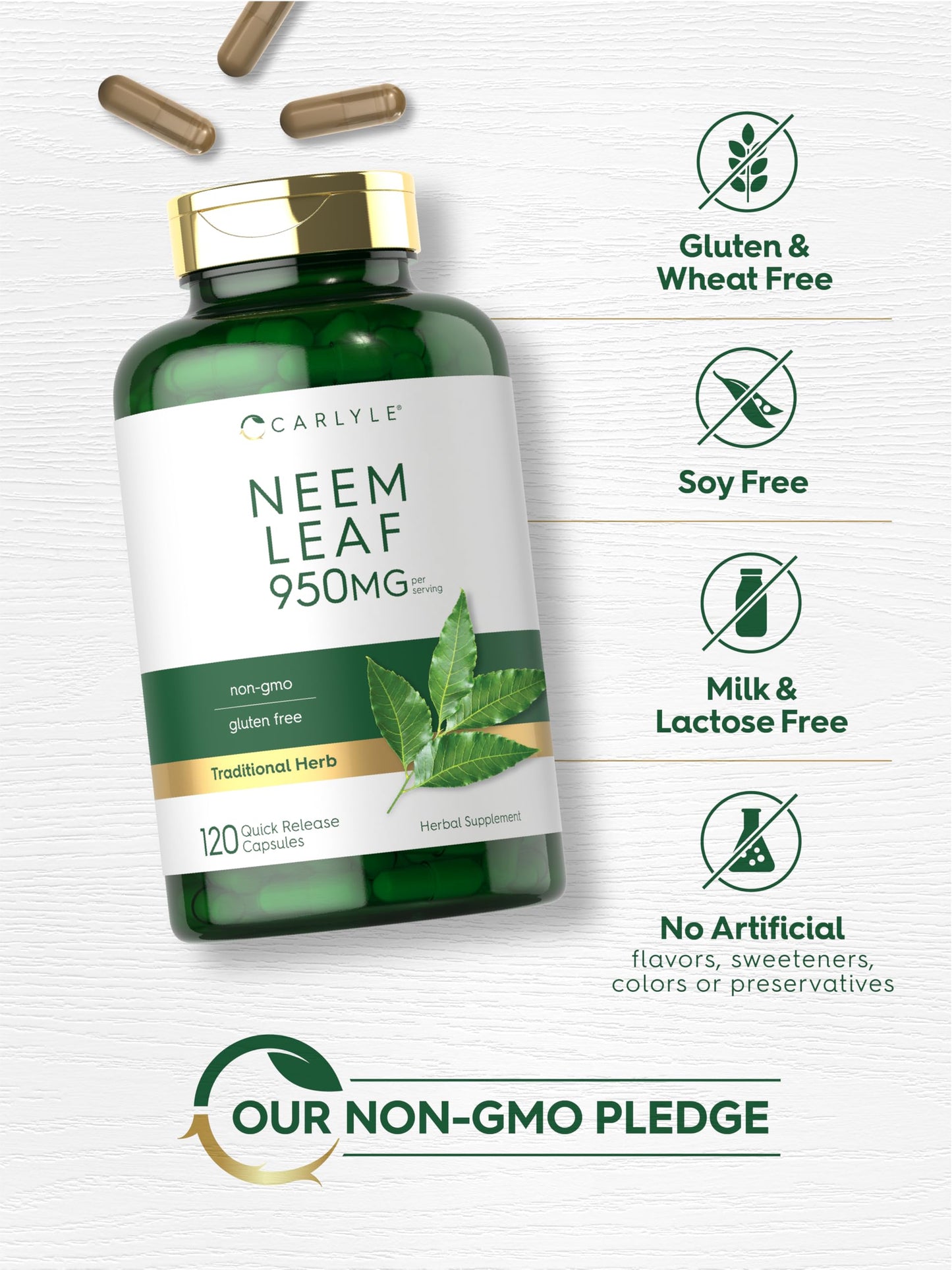 Carlyle Neem Leaf 950mg Capsules, 120 Count