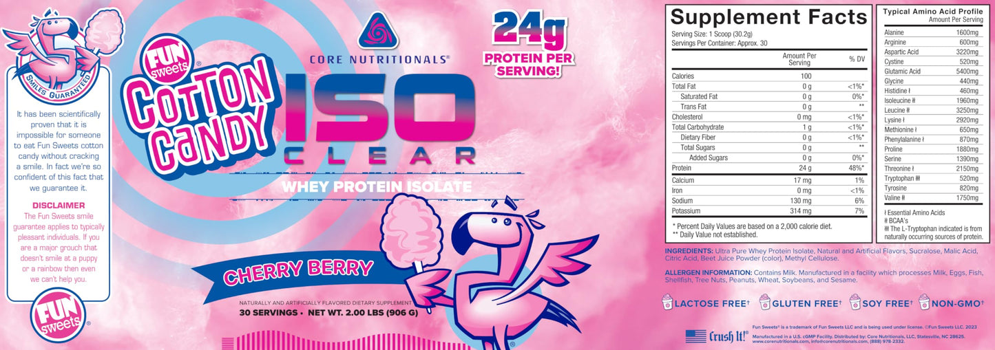 Core Nutritionals Iso Clear Whey Protein Isolate Powder, Cherry Berry, 17.6