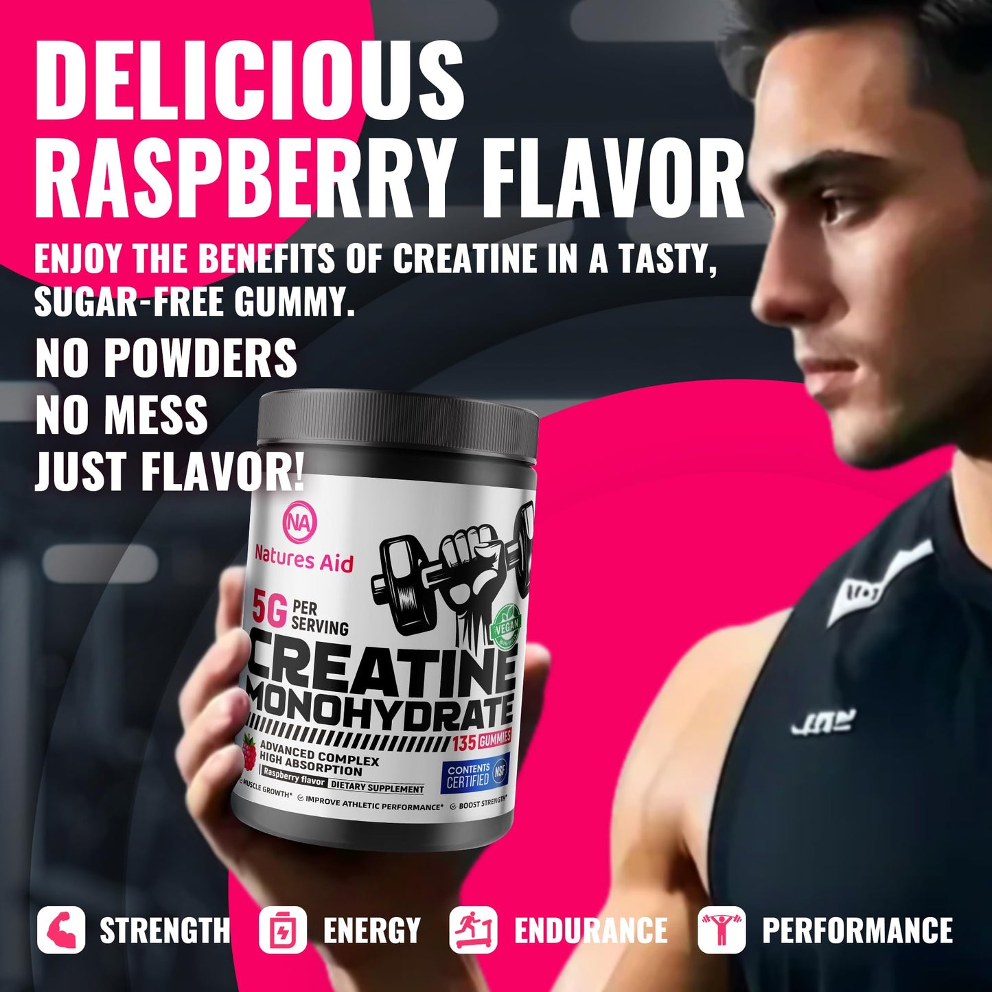 Natures Aid Creatine Monohydrate Gummy 5g 135 Count