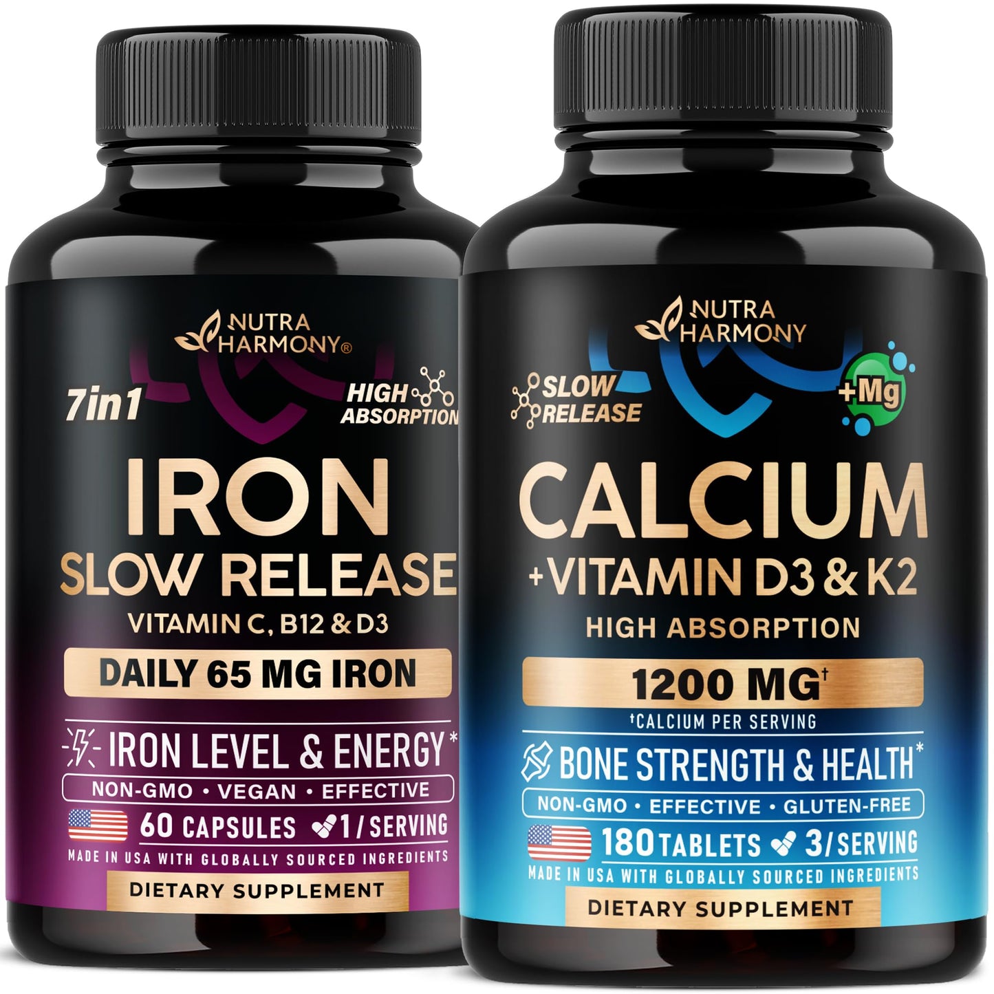 NUTRAHARMONY Iron Capsules & Calcium Tablets, 240 Count
