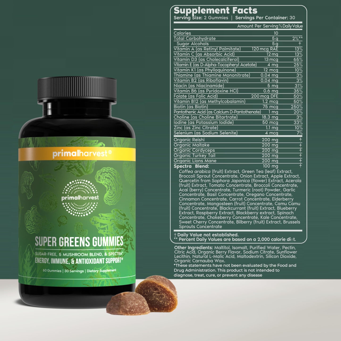 Primal Harvest Super Greens Gummies 60 Count