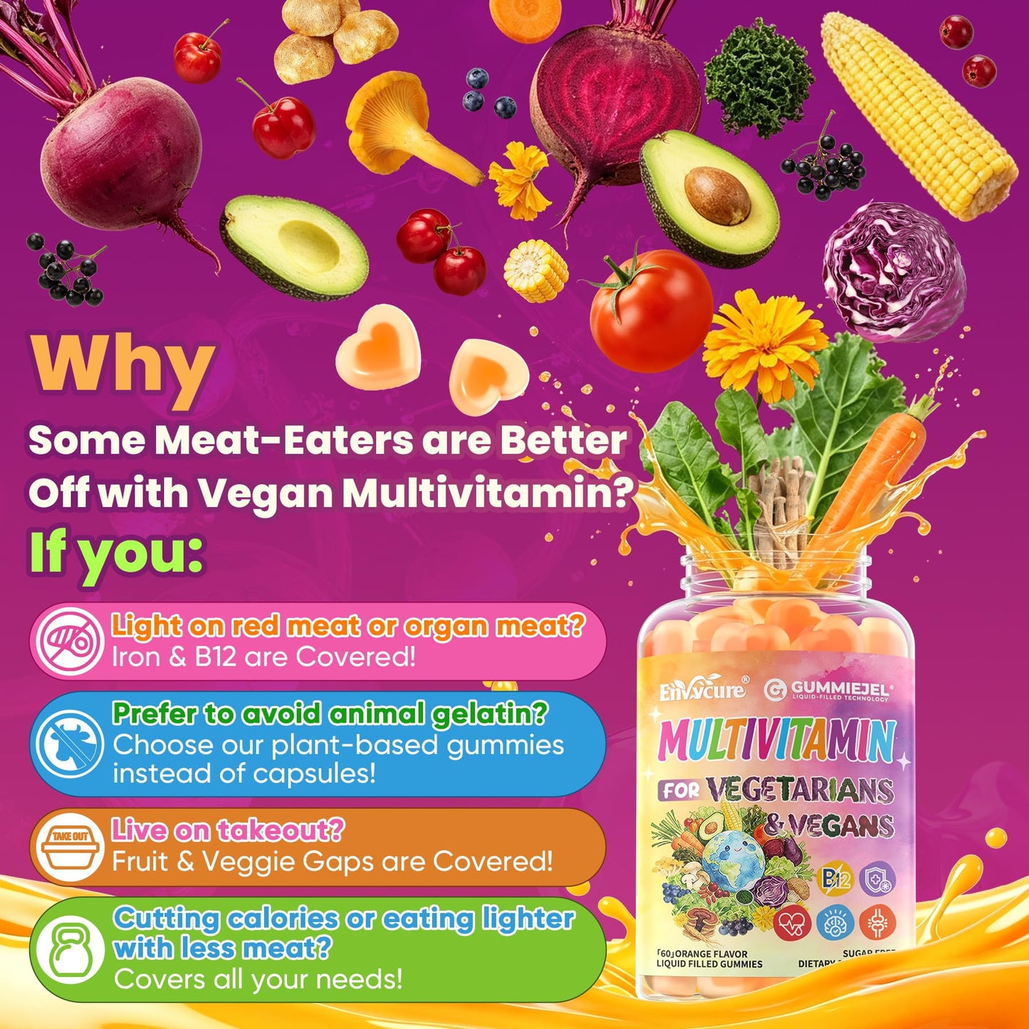 EnvyCure 41-in-1 Vegan Methylated Multivitamin Gummies 60 Count