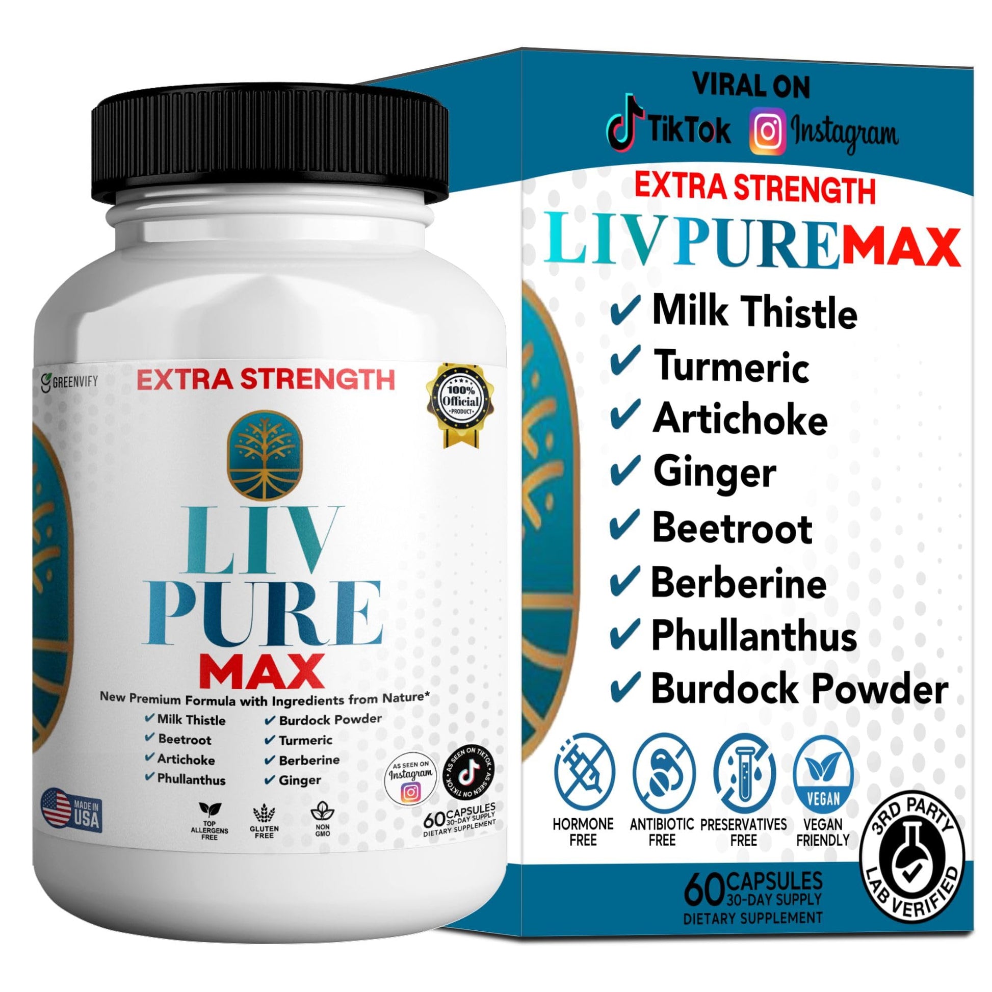 GREENVIFY Liv Pure Max Extra Strength Liver Support Supplement 60 Capsules