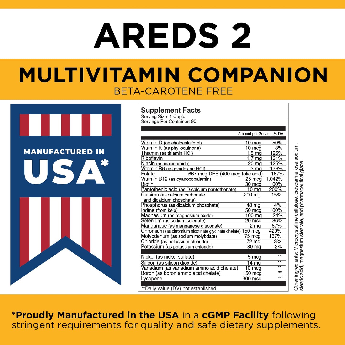 Viteyes Classic AREDS 2 Companion Beta-Carotene Free Multivitamin Supplement Caplets 90