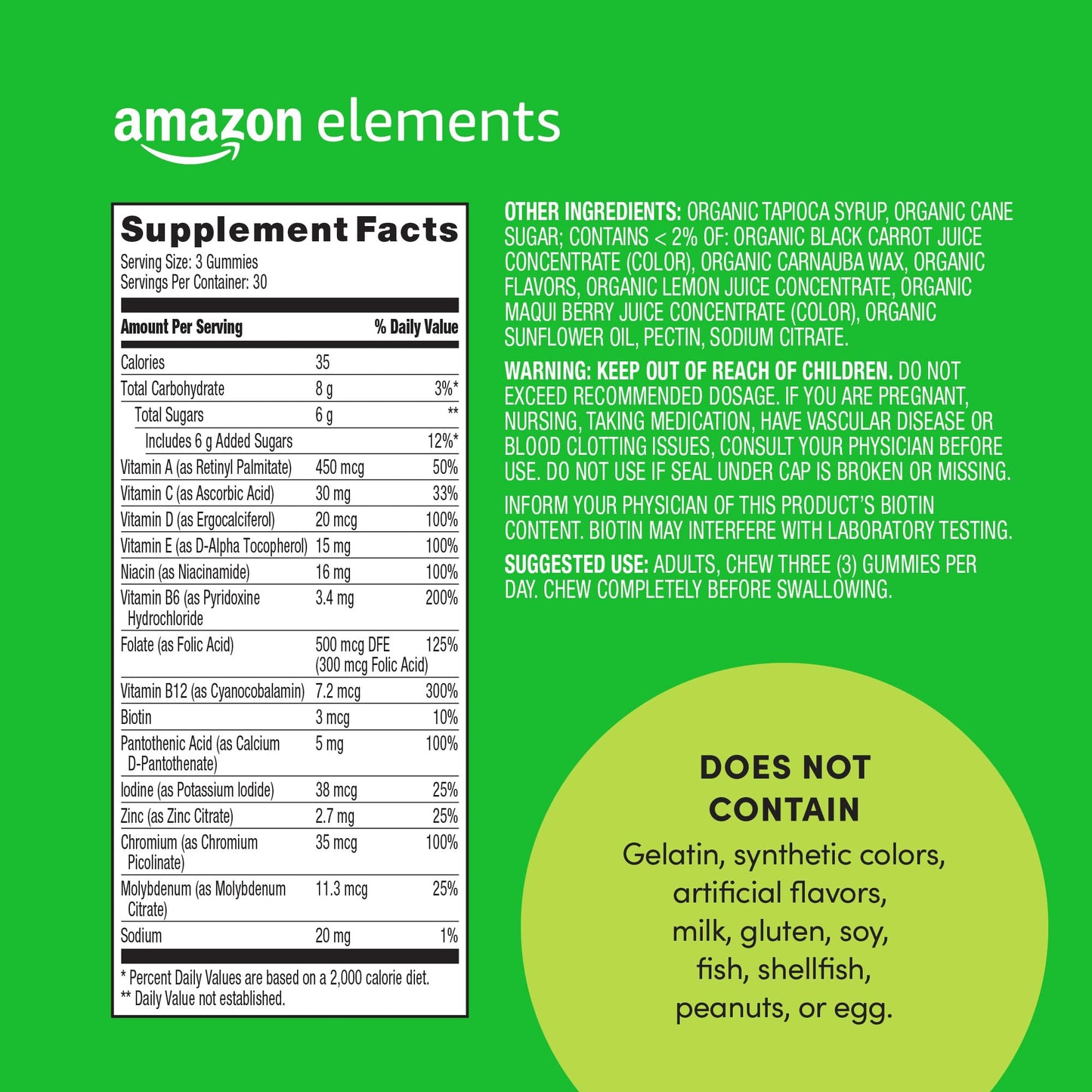 Amazon Elements Men’s Organic Multivitamin Gummy 270 Gummies