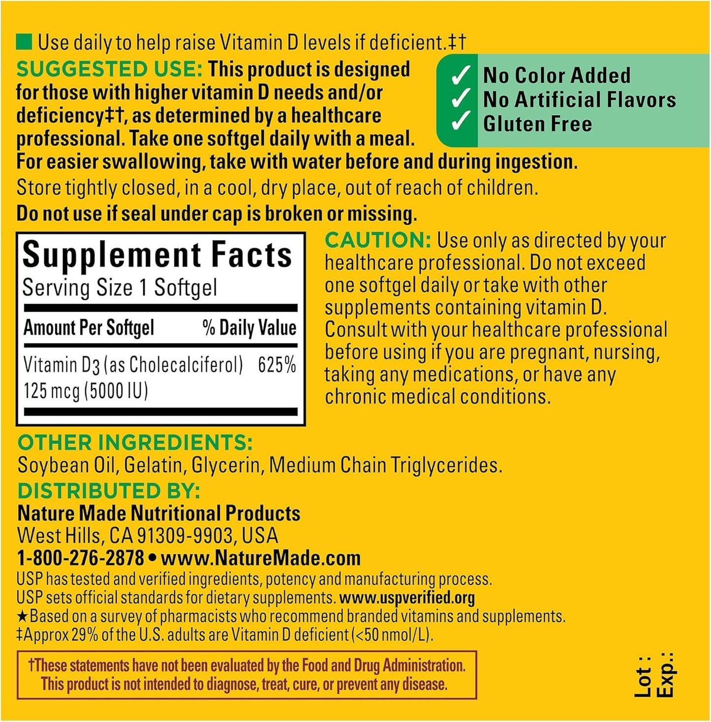 Nature Made Vitamin D3 5000 IU Liquid Softgels, 90 Count