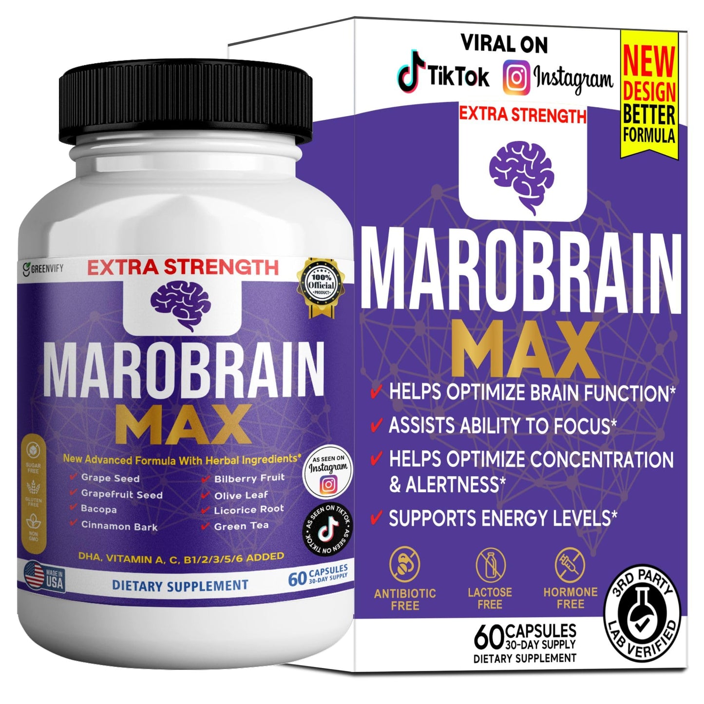 GREENVIFY MAROBRAIN MAX Extra Strength Brain Support Supplement 60 Capsules