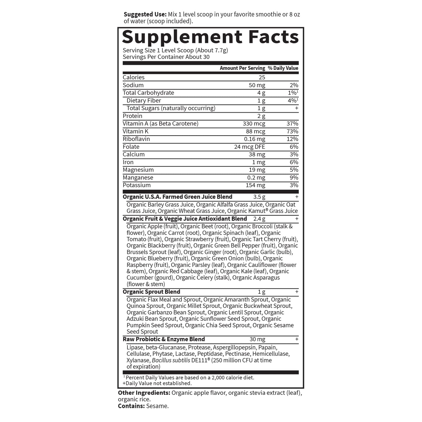 Garden of Life Raw Organic Perfect Food Green Superfood Juiced Greens Powder, 30 Servings (Pack of 2)