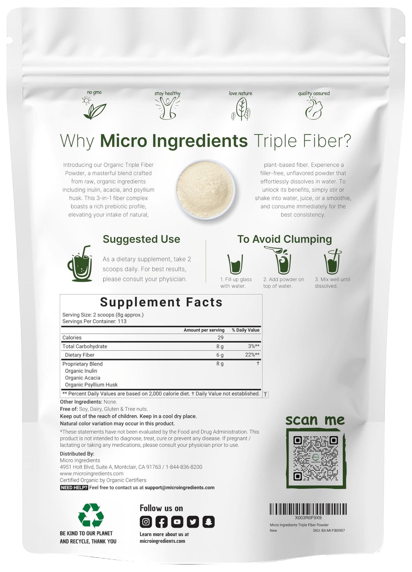 Micro Ingredients Organic Triple Fiber Powder & Women’s Probiotics 100 Billion CFU Veggie Capsules, 2 Pack