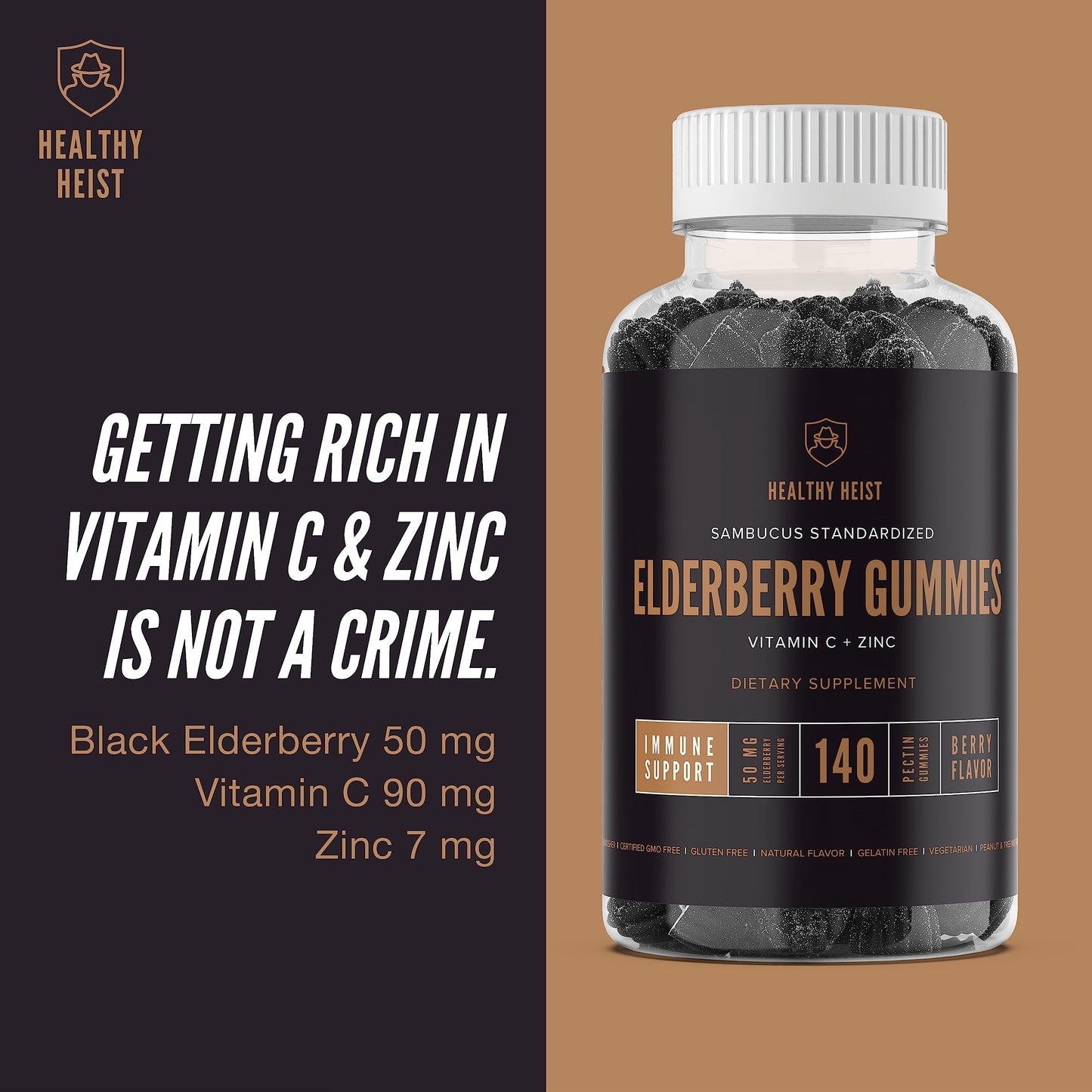 Healthy Heist Sambucus Black Elderberry with Zinc and Vitamin C, 280 Gummies