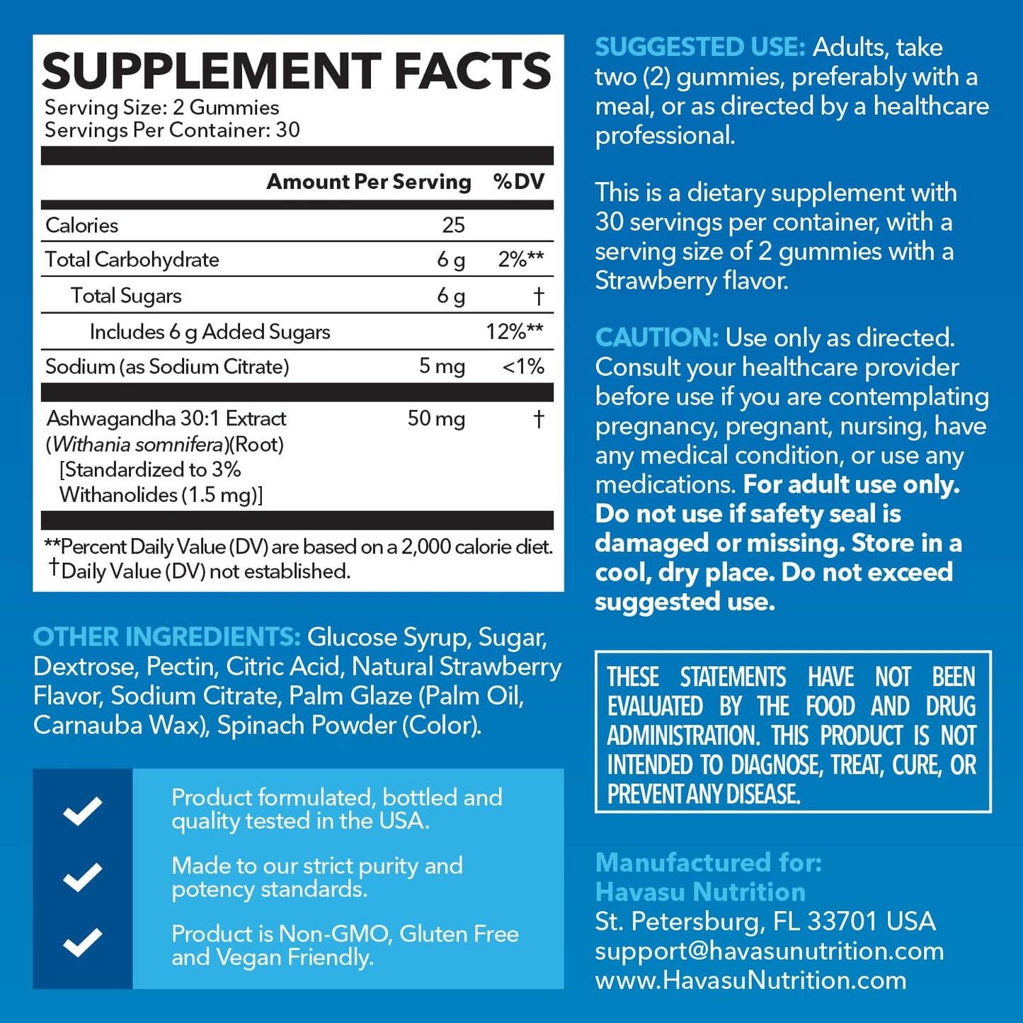 HAVASU NUTRITION Ashwagandha Gummies for Stress & Mood Support 60 Gummies