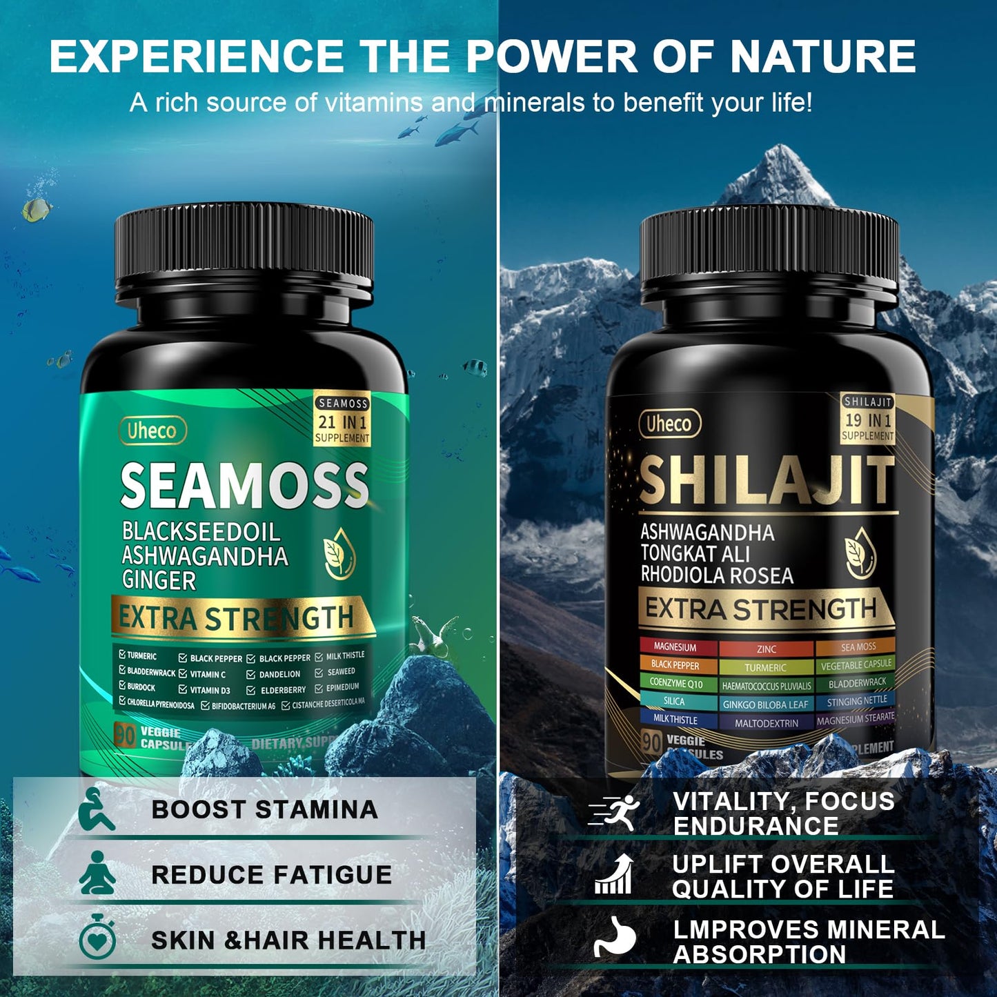 Uheco Shilajit and Sea Moss Vitality Capsule, 90 Count