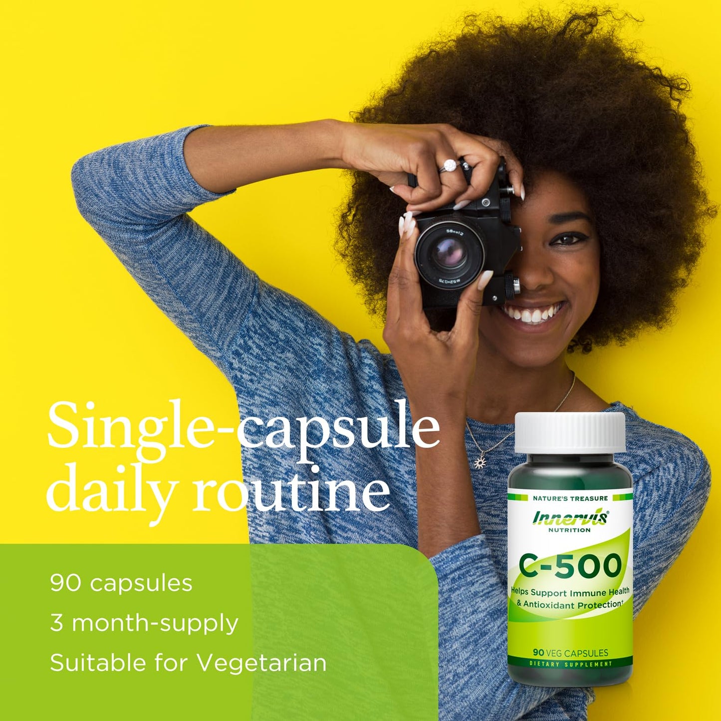 INNERVISNUTRITION C-500 Vitamin C 500mg Capsules, 90 Count