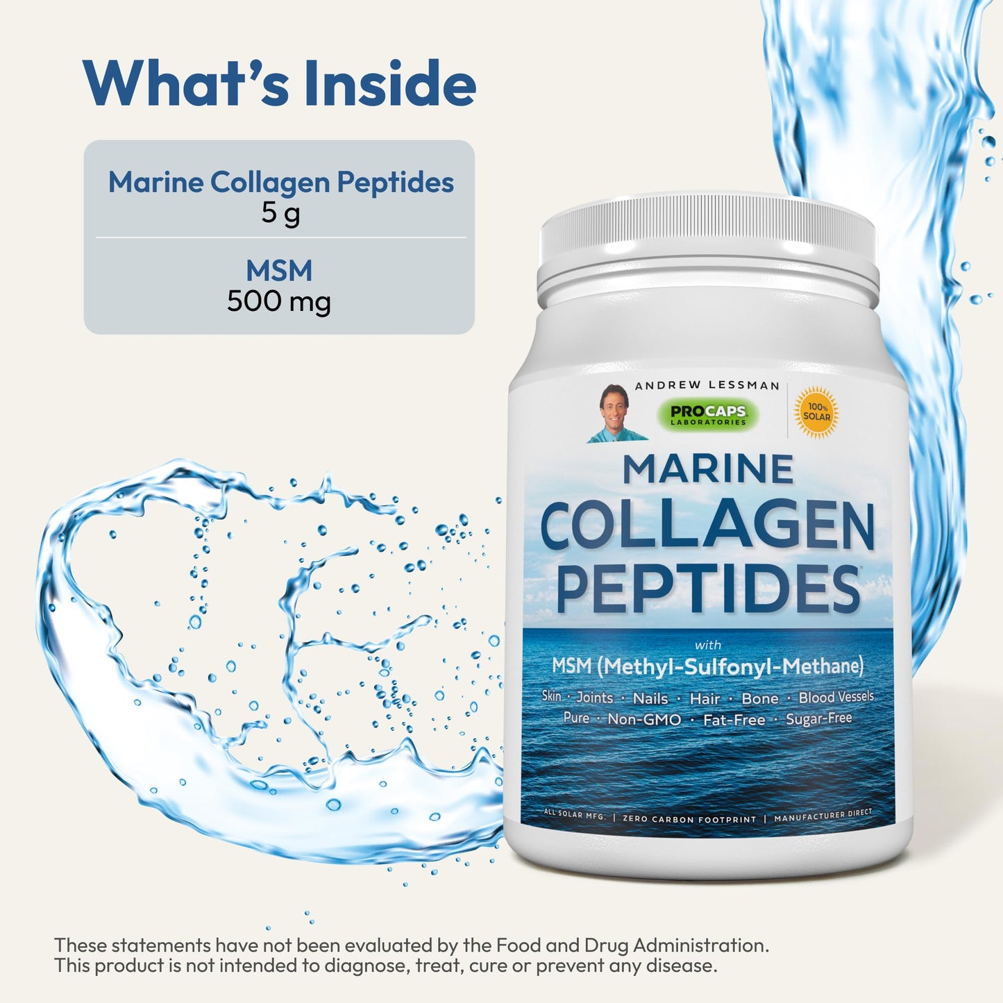 ANDREW LESSMAN Marine Collagen Peptides Powder and MSM, 60 Servings