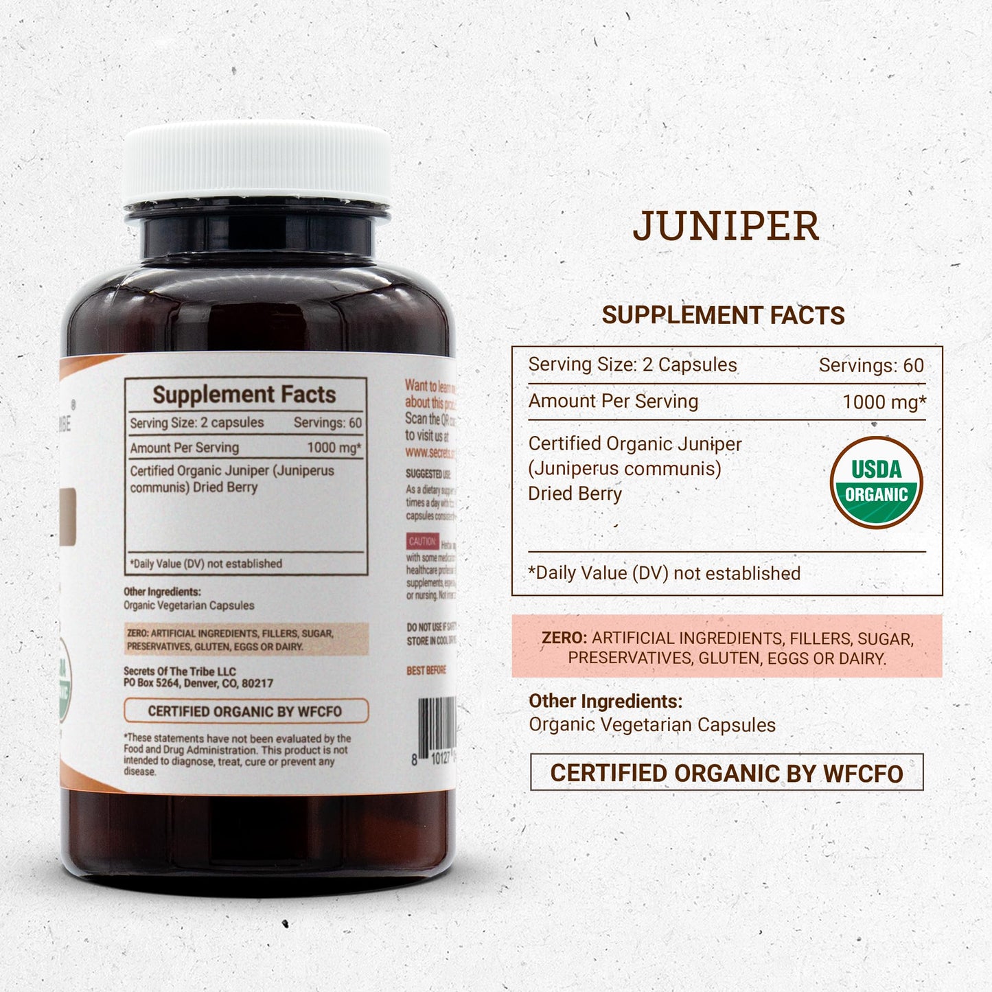 Secrets of the Tribe Juniper 1000 mg Juniperus communis Dried Berry Capsules, 120 Count