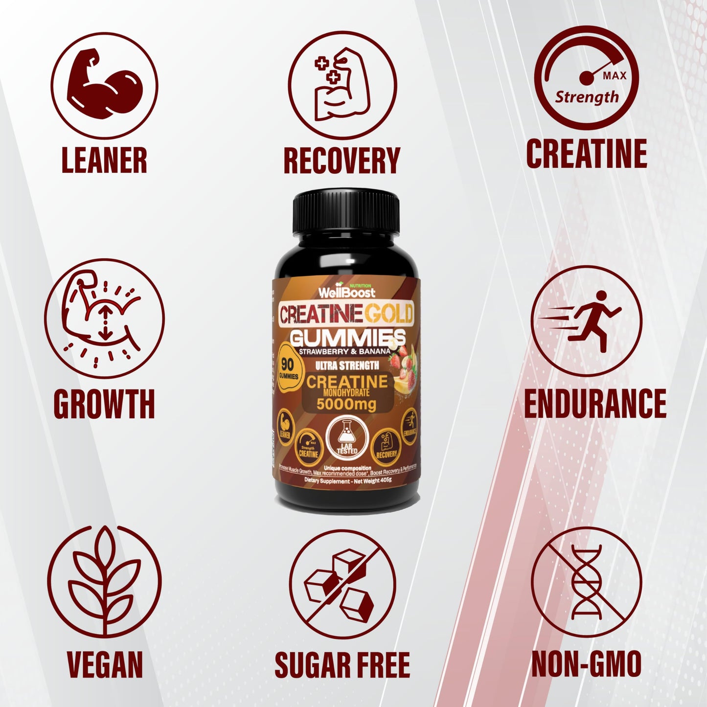 WellBoost Creatine Gold 5000mg Creatine Monohydrate Gummies 90 Count