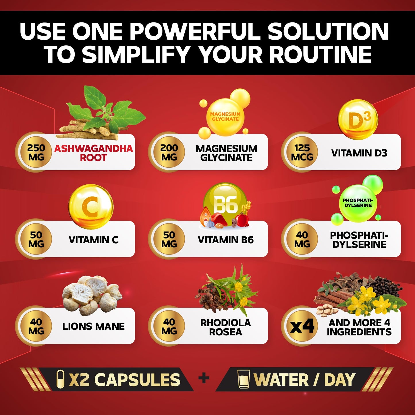 NUQIIT 12in1 Cortisol Shield - Ashwagandha and Magnesium & 10 More, 90 Capsules