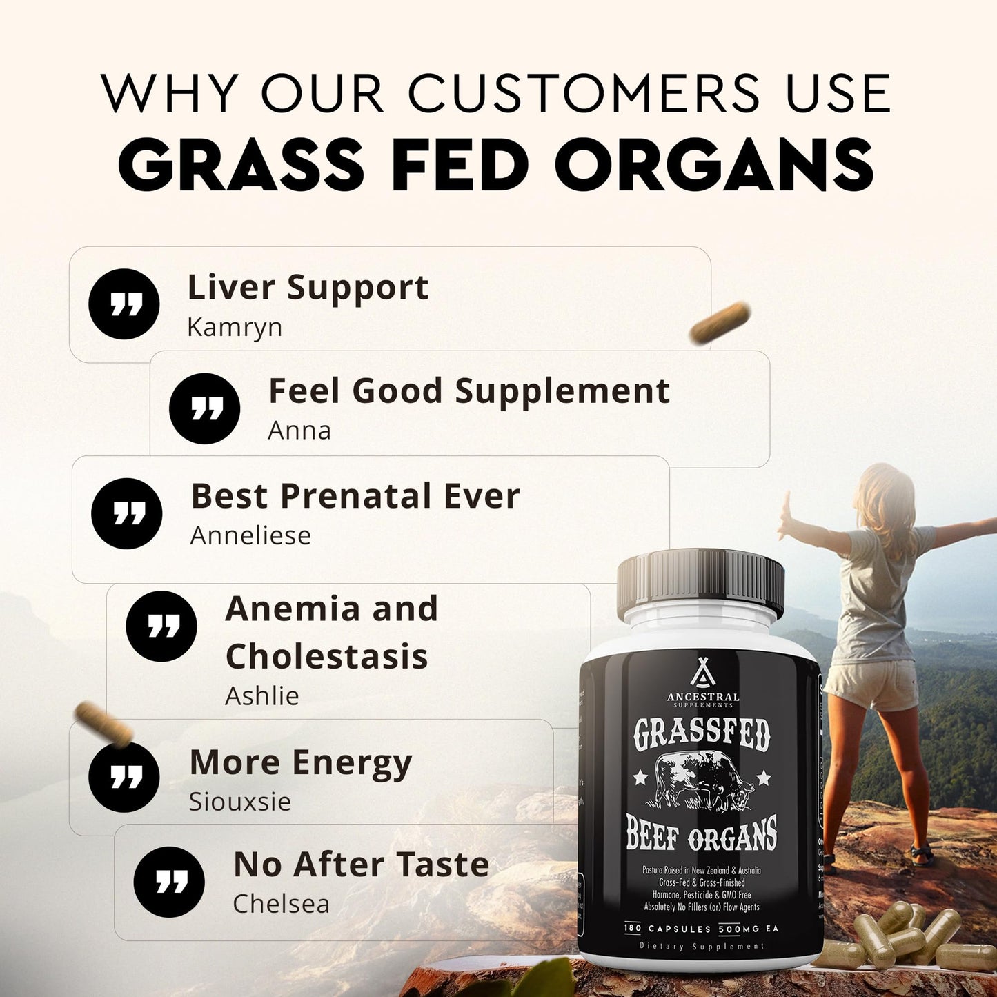 Ancestral Supplements Grass-Fed Beef Organ Supplement Softgels, 180 Count