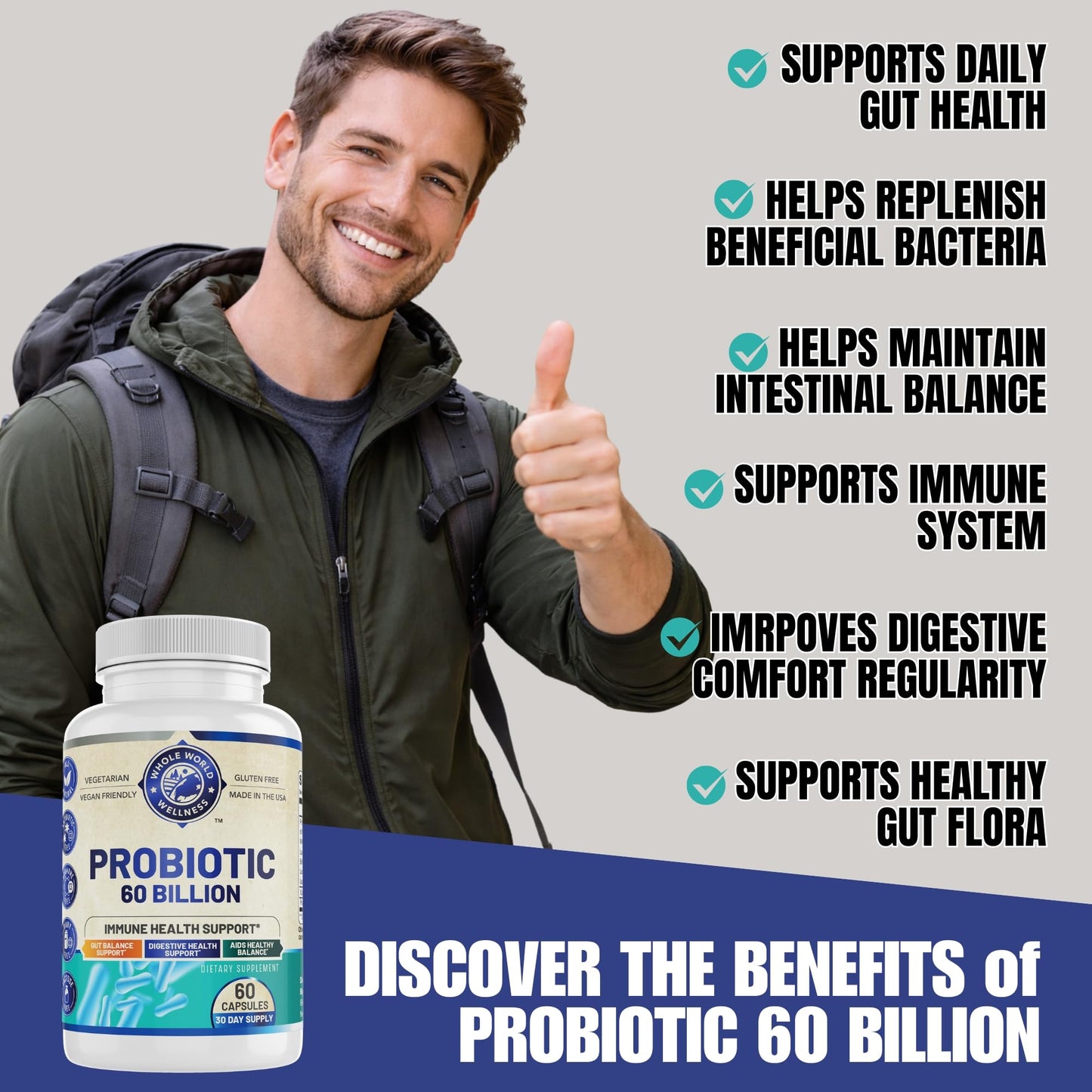 Whole World Wellness Probiotic 60 Billion CFU/g Capsule, 60 Capsules