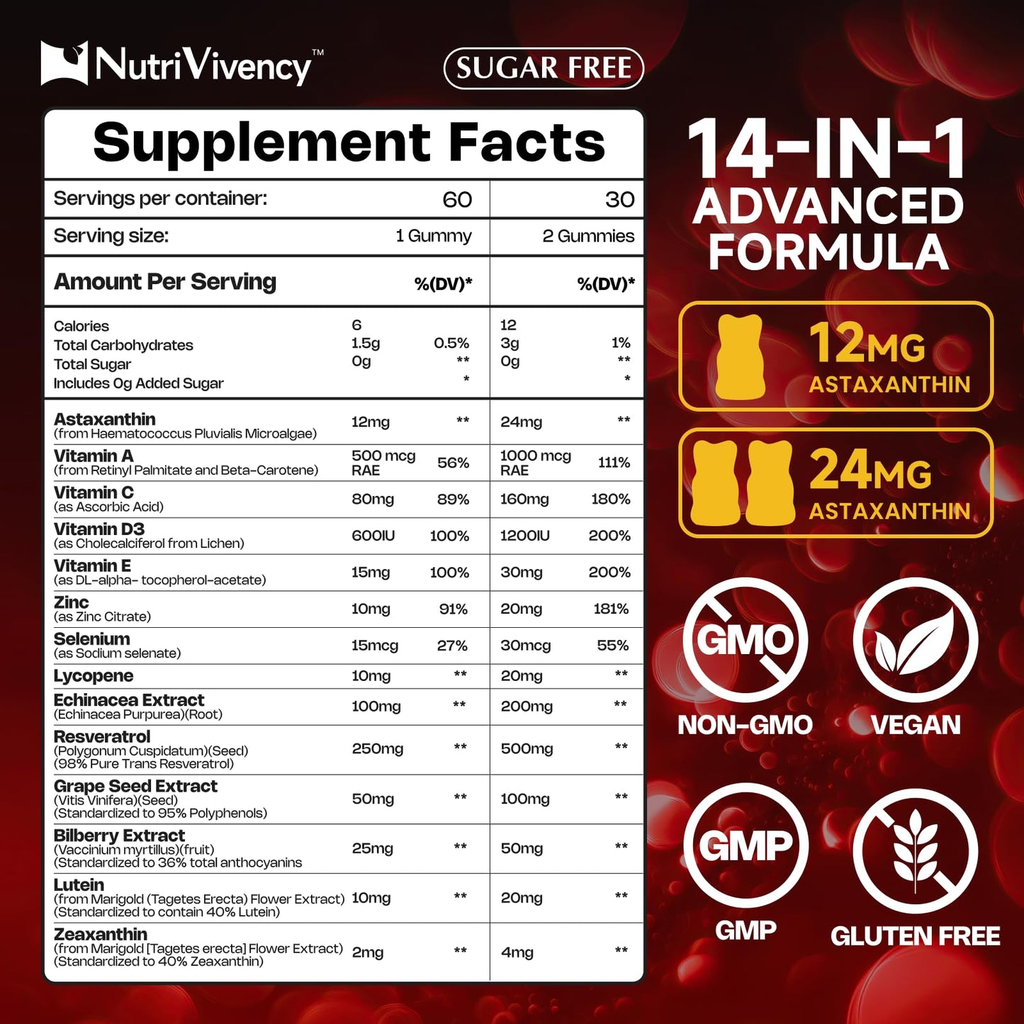 NutriVivency Astaxanthin Gummies 60 Count