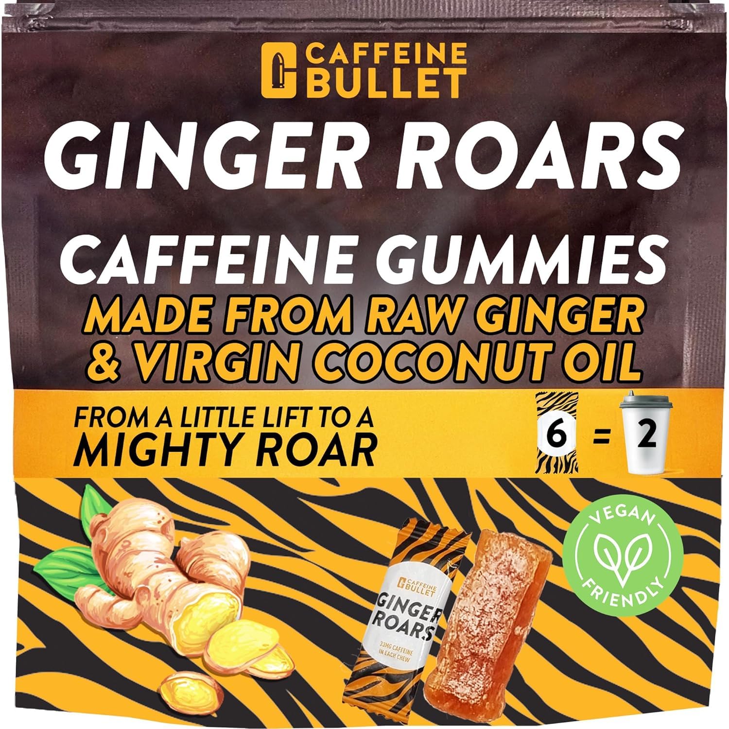 Caffeine Bullet 33mg Caffeine Chews Ginger Chewable 12 Chews